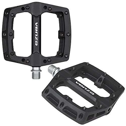 Venzo Venzo Flat Mountain BMX MTB Aluminum Bike Sealed Bearing Pedals - Large Bicycle Platform Pedals 9/16\" with Anti-Skid Anti-Slip Nail