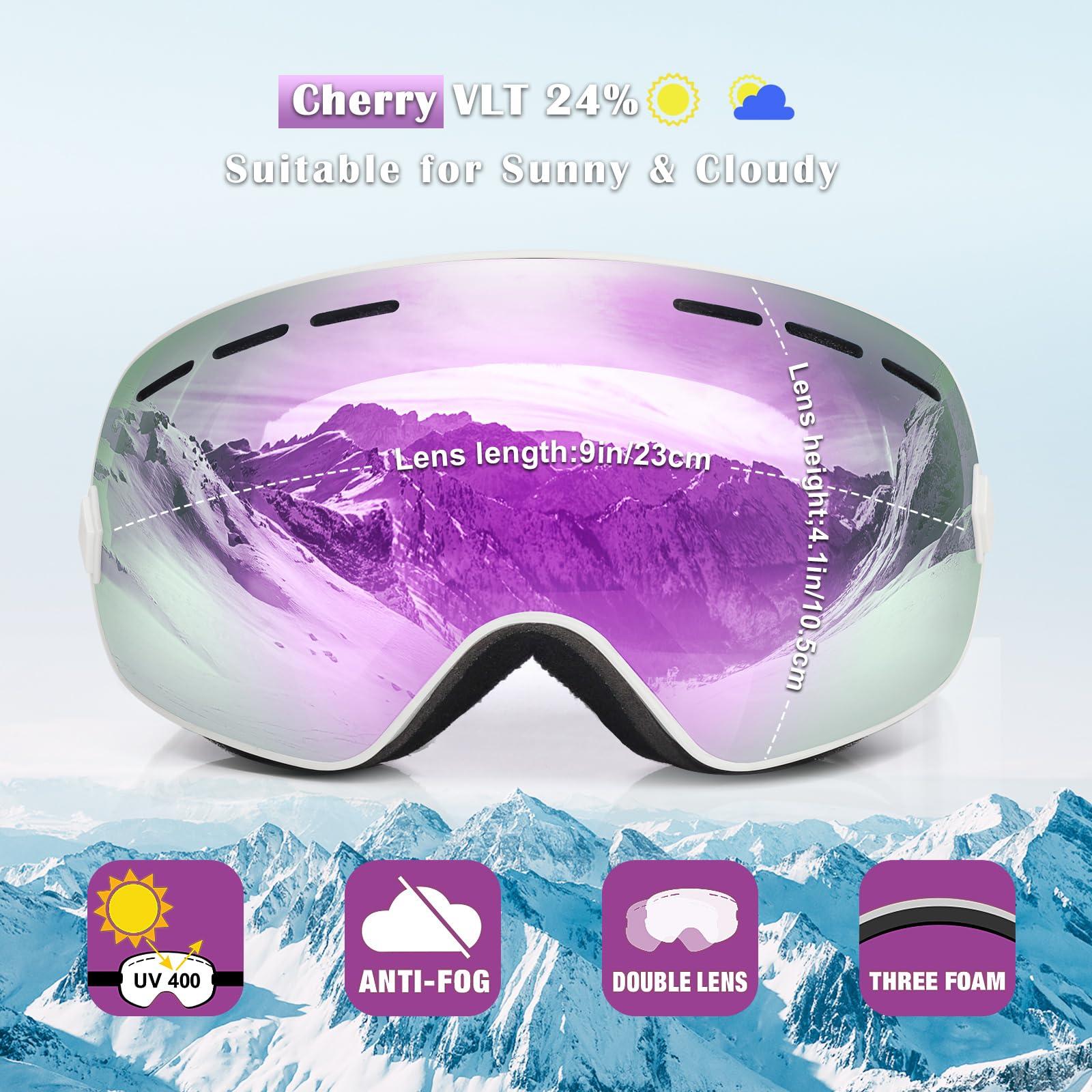 EXP VISION EXP VISION Snowboard Ski Goggles Men Women Youth, Anti Fog OTG Winter Snow Goggles Spherical Detachable Lens (Cherry)