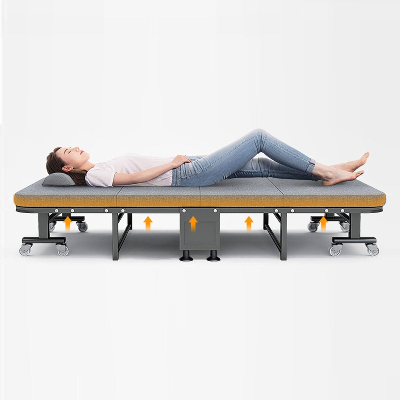 UPGENT Portable Folding Camping Cot, four fold Sleeping Cots Bed, thickened wooden Reclining Chaise, 6-speed head adjustment, folding bed with 8 universal wheels for Home, Office Nap and Outdoor ( Size : 190