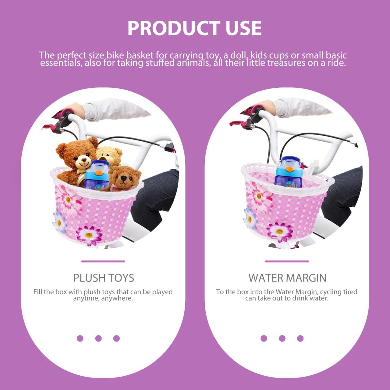 Garneck Garneck Girls Bike Basket, Basket Front Handlebar Basket with Flowers Kids Girls Bike Accessory Plastic Storage Scooter Bike Basket, 9x5.9x5.5 Inch