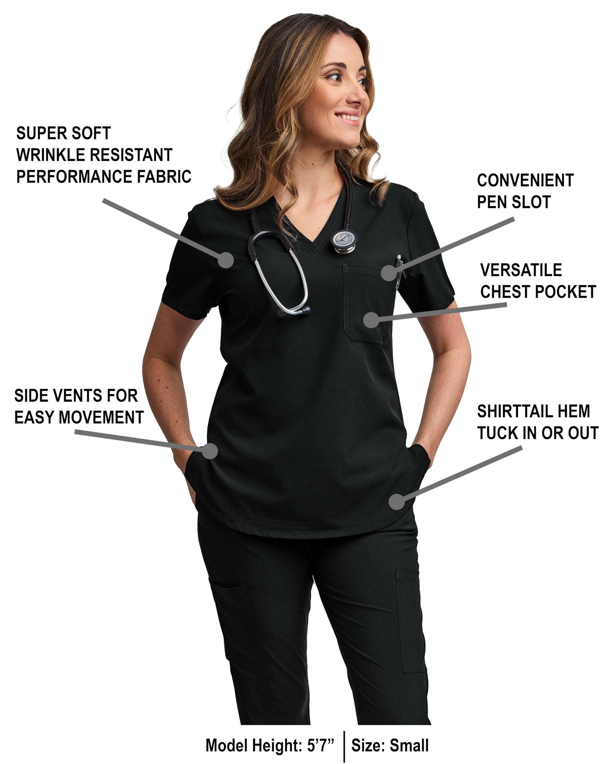 Green Town Green Town Scrubs for Women - Tuck-in V-Neck Scrub Top, Stretch Fabric, Lightweight, Easy Care-Black-XX-Large