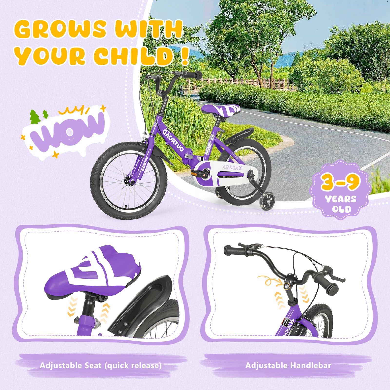 Betterland Betterland Folding Kids Bike,16 Inch Children Bicycle with Training Wheels and Dual Handbrakes Toddler Sport Bicycle for 3-9 Years Old Boys and Girls(Purple)