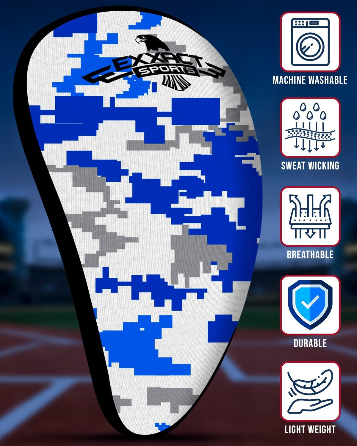 Exxact Sports Exxact Sports Lightweight Athletic Cup Mens & Boys with Soft Rim Comfort for Superior Support, Baseball Cup Youth Boys for T-ball, Football, Lacrosse, Hockey Groin Protector (X-Large, White/Blue Camo)
