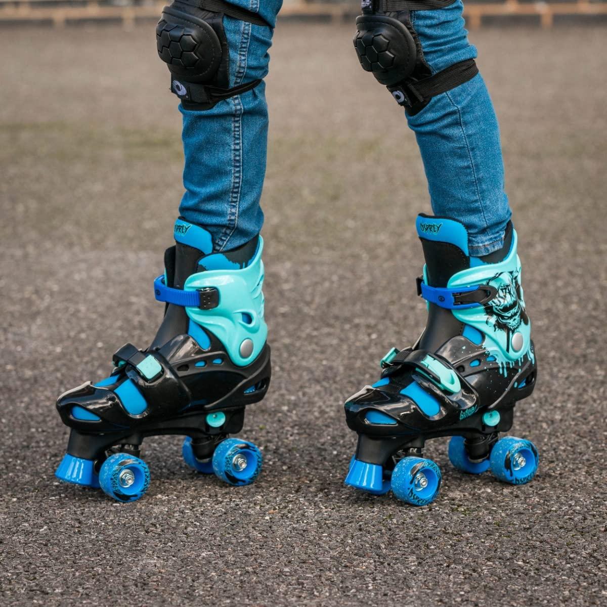 Osprey Osprey Roller Skates | for Kids, Beginners, Adjustable Sizing Quad Skates, 4 Wheel Skates, Durable Safe-Lock Straps, Multiple Colours