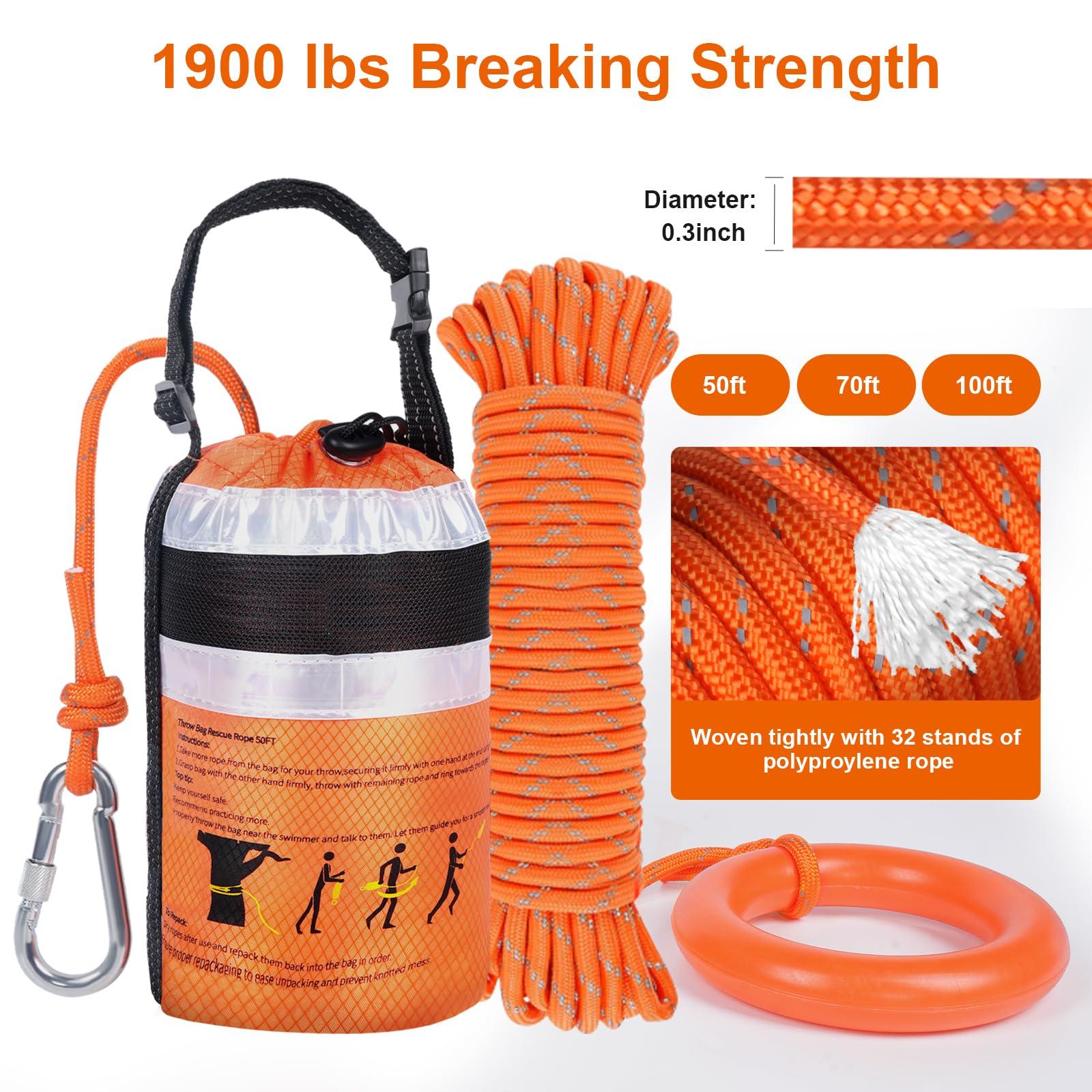 HOKINETY HOKINETY Water Rescue Throw Bag - 3/10 Inch Rope 100FT Up to 1900lbs Tensile Strength Throwable Flotation Device - Emergency Safety Equipment for Kayak Raft Boat