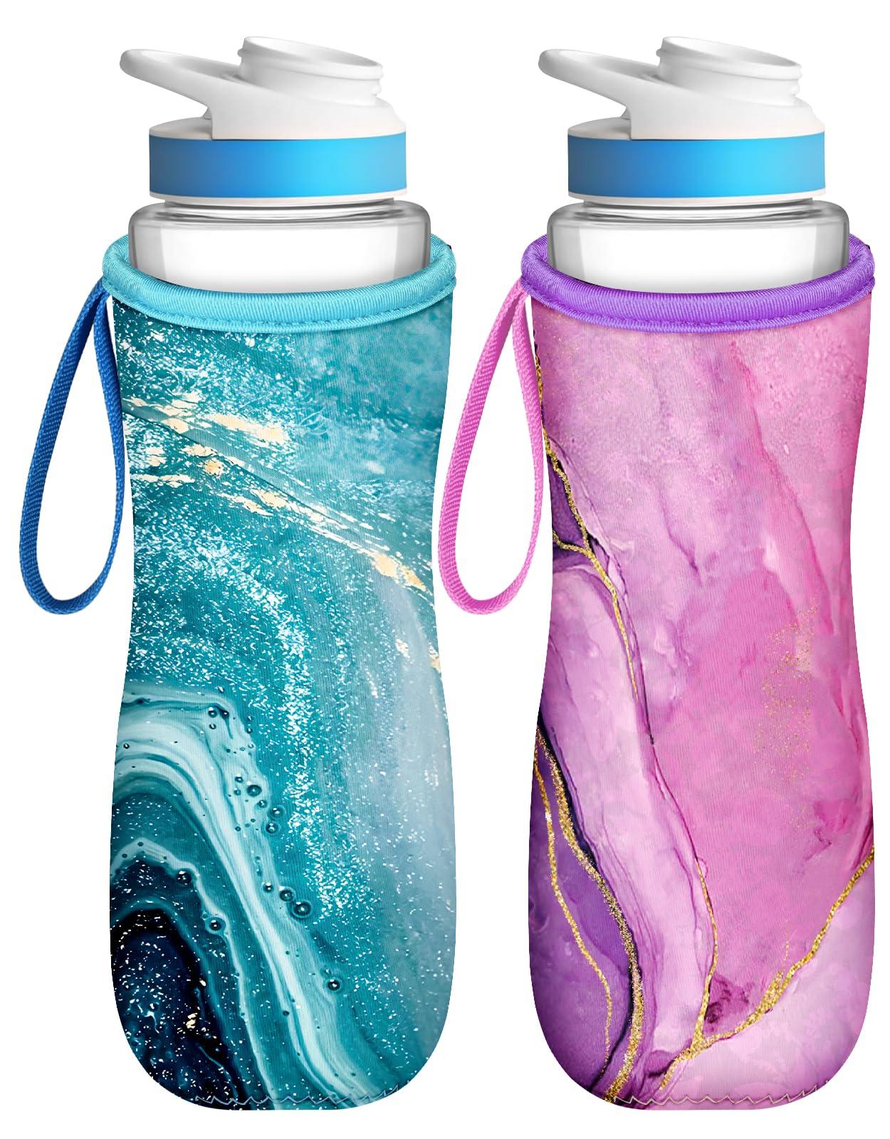 Toykee Toykee Water Bottle Sleeve for Cirkul 22 oz - 2 Pack Bottle Cover Holder Carrier with Handle Strap Blue Purple Marble Print