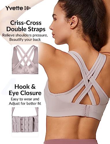 Yvette Yvette Women High Impact Sports Bras Criss Cross Back Sexy Running Bra for Plus Size, Pastel Pink, 4XL(DF)