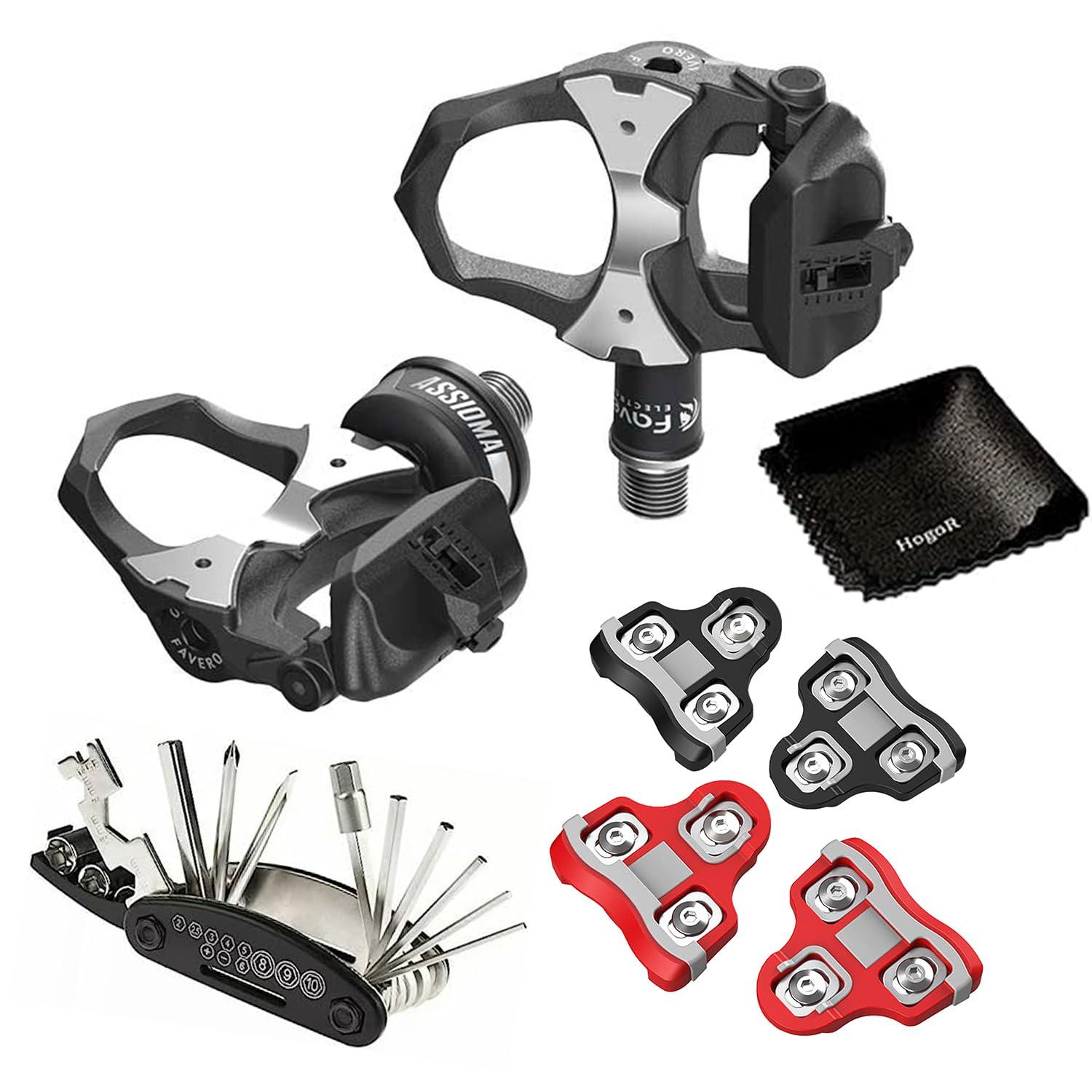HogoR FAVERO Assioma UNO Upgraded Single-Sided Power Meter Pedals | Waterproof | Bluetooth and ANT+ Connectivity | Bundled with 1 Pair of Black Cleats, 1 Pair of Red Cleats and Cleaning Cloth