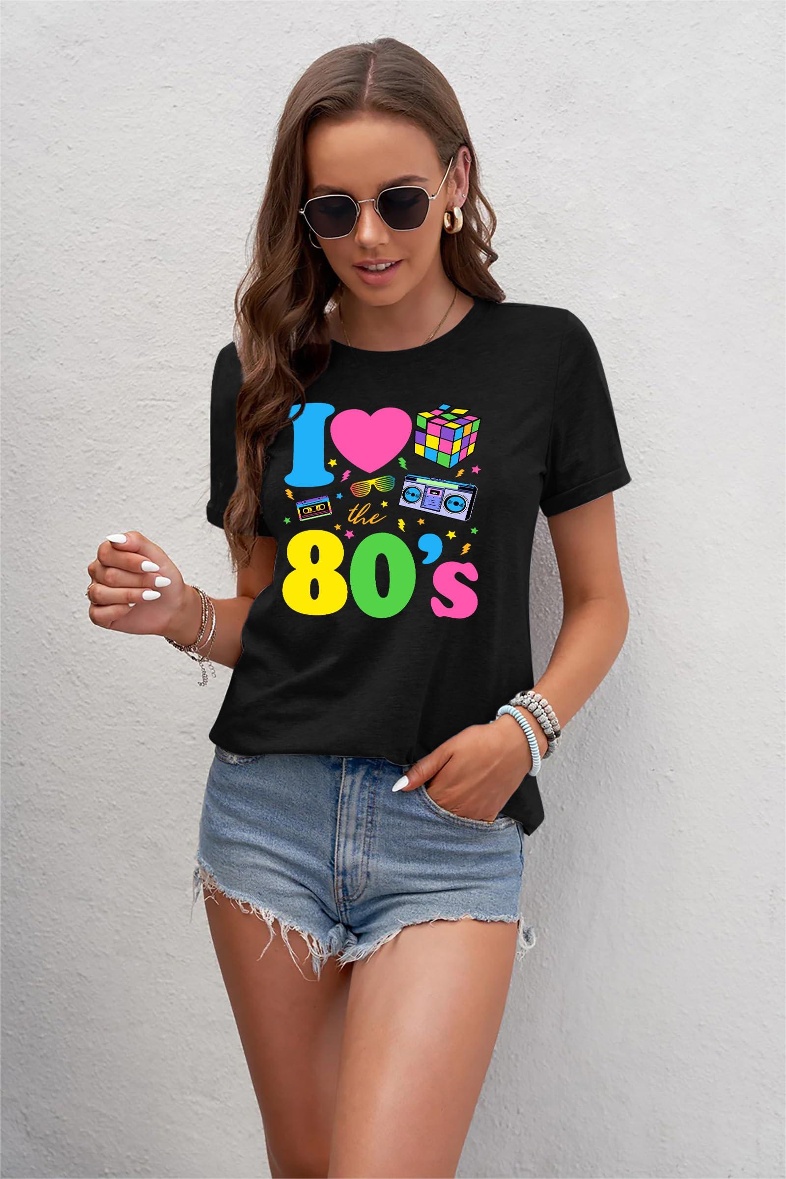 YI XIANG RAN YI XIANG RAN 80s Shirt for Women: I Love The 80's Shirt Vintage 80s Shirts Casual Retro 80s Outfits Fashion 80s Nostalgia Tees Tops(Black, XX-Large)