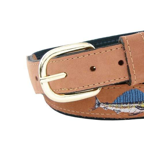 ZEP-PRO ZEP-PRO Men's Tan Leather Embroidered Sailfish Belt, 44-Inch, Tan/Navy