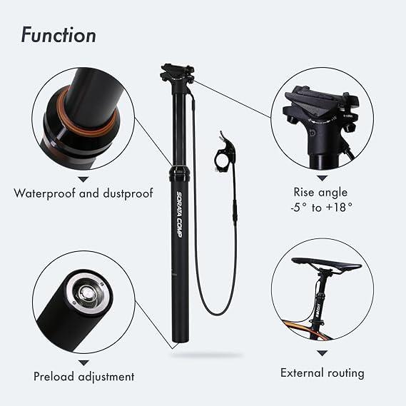 DJC Components DJC MTB Dropper Seatpost Height Adjustable 125mm Travel Stroke External Cable Routing Remote Control Satori(External 31.6mm Diameter)