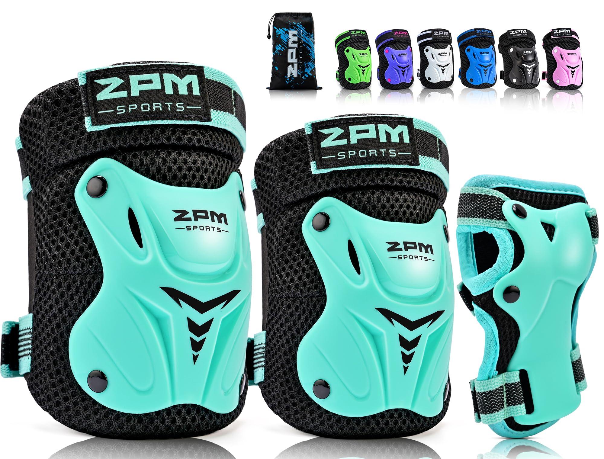 2PM SPORTS 2PM SPORTS Knee Pads for Kids, Wrist Guards Knee and Elbow Pads Set with Drawstring Bag, Protective Gear Set for Girls Boys Roller Skating Cycling Skateboard - Mint Small