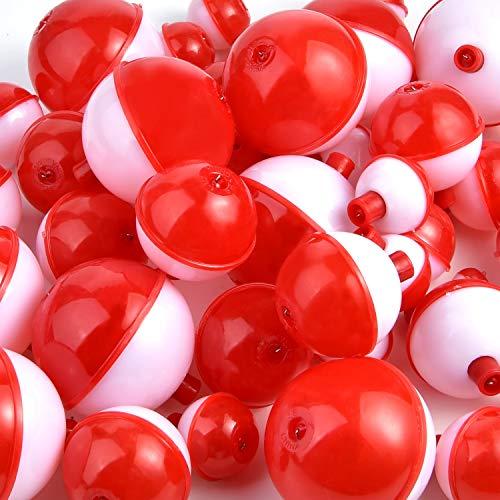 Coopay Coopay Fishing Bobbers 30Pcs-50Pcs/Lot Hard ABS Fishing Floats Set Snap on Float Red/White Bobbers Push Button Round Buoy Floats Fishing Tackle Accessories (1.5inch-30pcs)