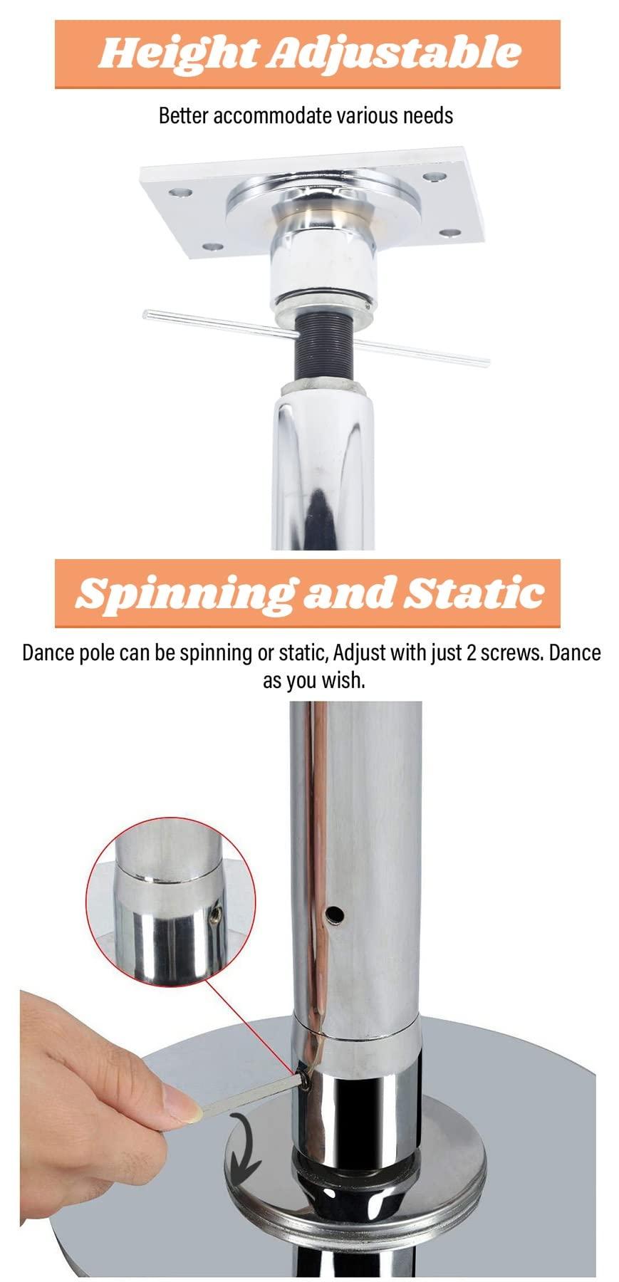 WAHHWF Professional Stripper Pole 9ft 10ft 11ft 12ft - Spinning Static Dancing Pole - Portable Removable 45mm Dance Pole Kit w/Fixed Plate for Home Club Party Pub Apartment, Loads 440lbs ( Size : 320cm-360CM