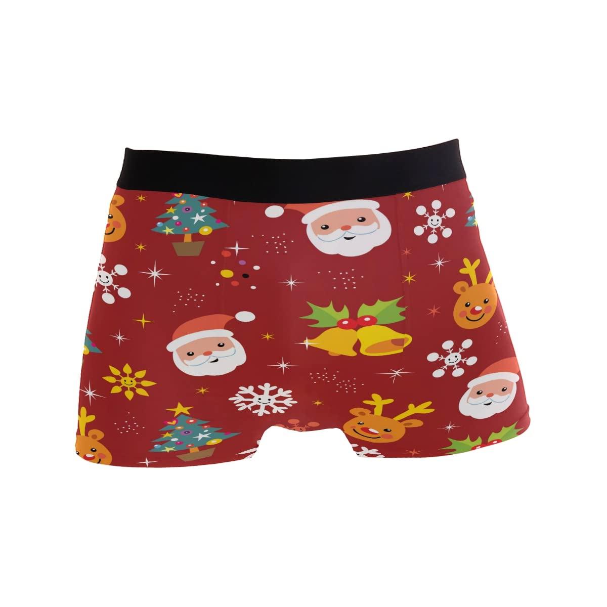 Bolaz Christmas Santa Deer Men's Underwear Red Xmas Men Boxer Briefs Comfort Soft Boxer Briefs