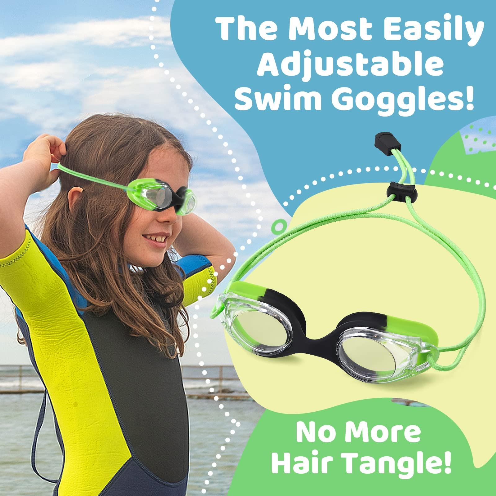 Vvinca Vvinca Kids Swim Goggles with Bungee Strap No Leaking Anti Fog Toddler Goggles with Quick Adjust Ages 3-14