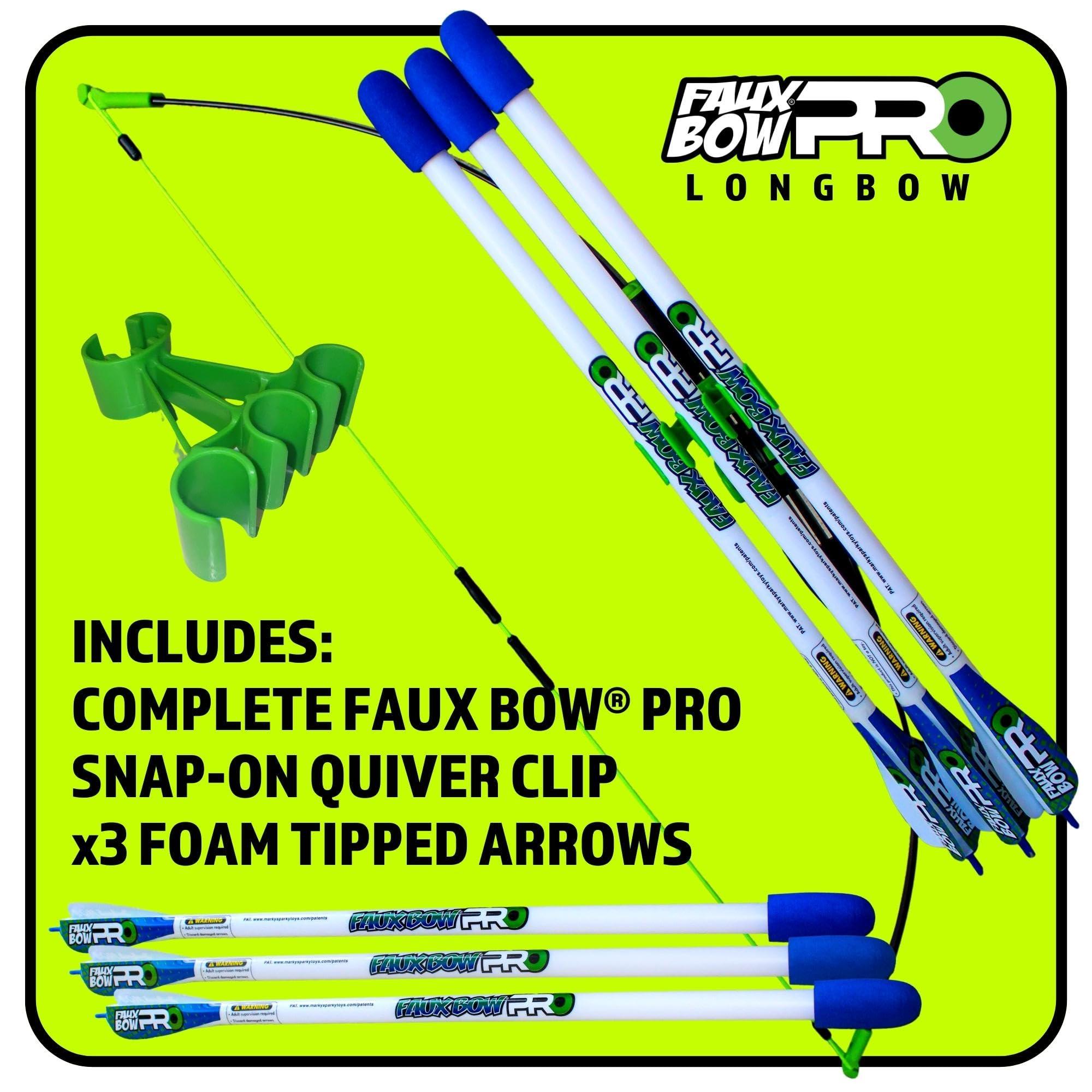 FAUX BOW Original FAUX BOW Pro Longbow– Patented Bow and Arrow Impact Archery Set - Shoots Over 200 Feet – Best Outdoor Toy - Youth Safe Archery Anywhere - Fun Backyard Target Practice