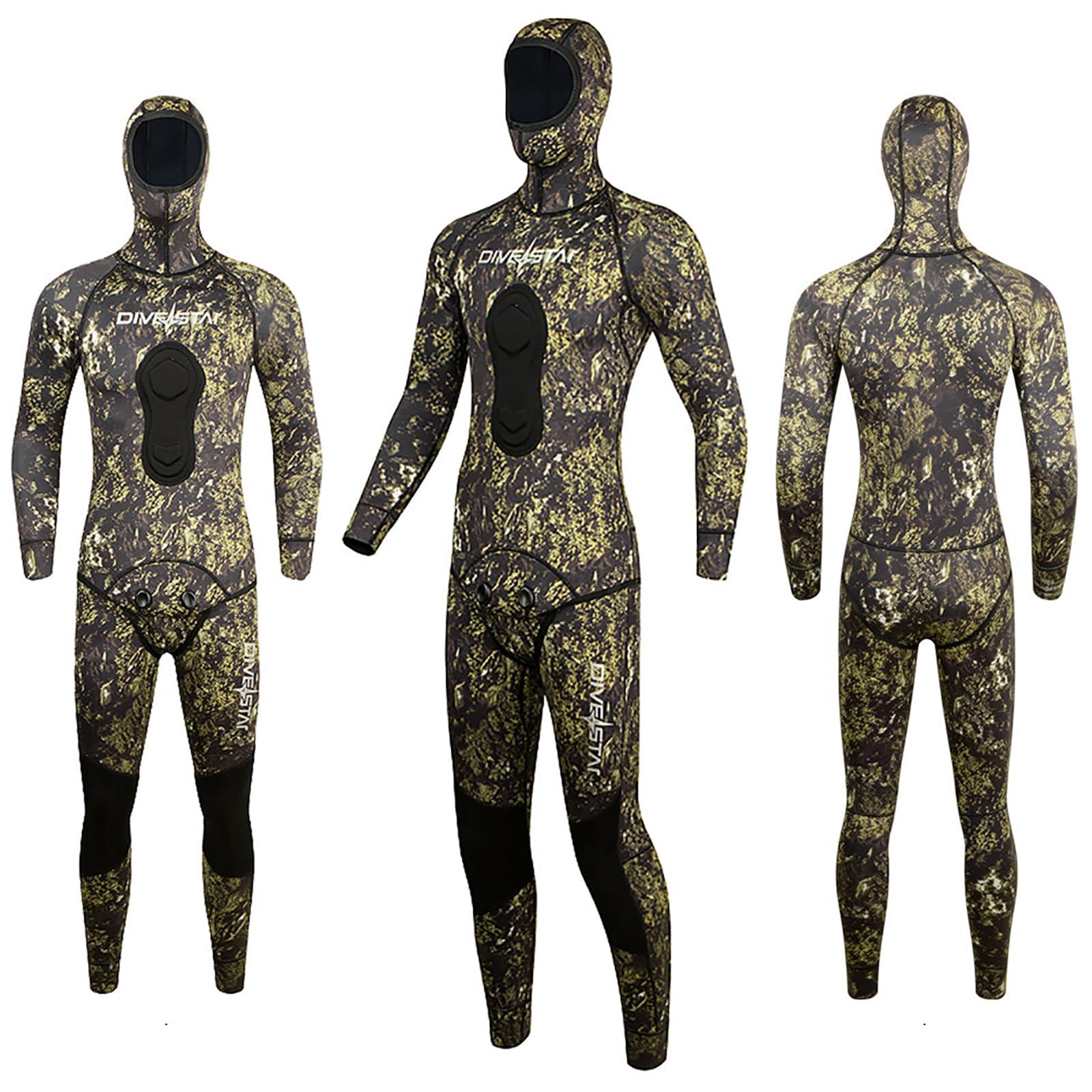 WYYHAA WYYHAA 1.5MM Neoprene Spearfishing Wetsuit with Hooded, 2 Pieces Camouflage Hunting Diving Suit for Cool Water Freediving Snorkeling,XL