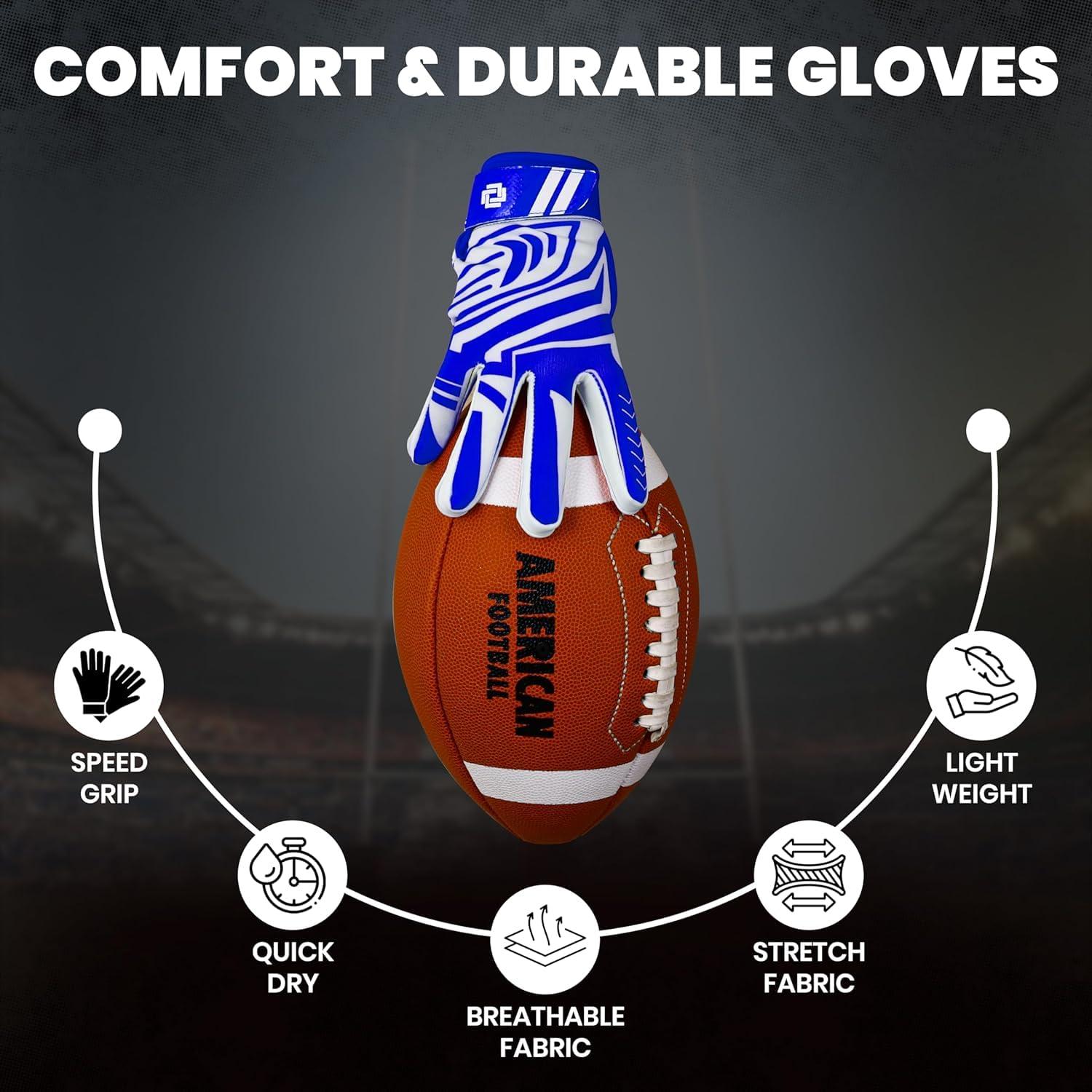LYRX LYRX Professional Football Receiver Gloves with Optimal Silicone Palm Non-Slip Grip Control Ultra-Stick Sports Lightweight Glove and Precision Fit (Blue, Youth XS (5.5"))