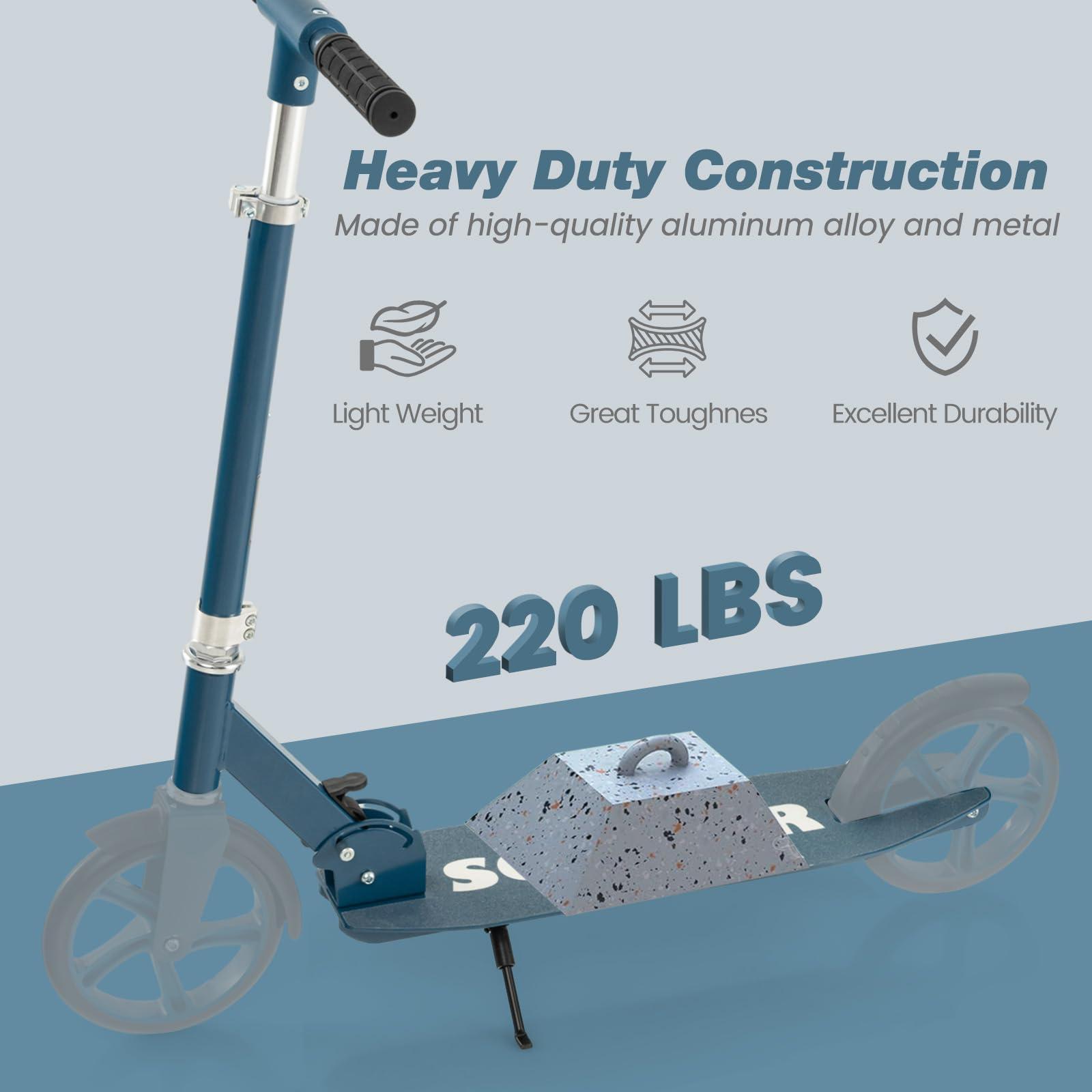 Costzon Costzon Kick Scooter for Kids Ages 8+, Foldable Kids & Adults Scooter with 8-inch Big Wheels, 3 Adjustable Heights, Max Load 220 LBS, Portable Scooters for Teens Boys Girls Gifts Presents (Blue)