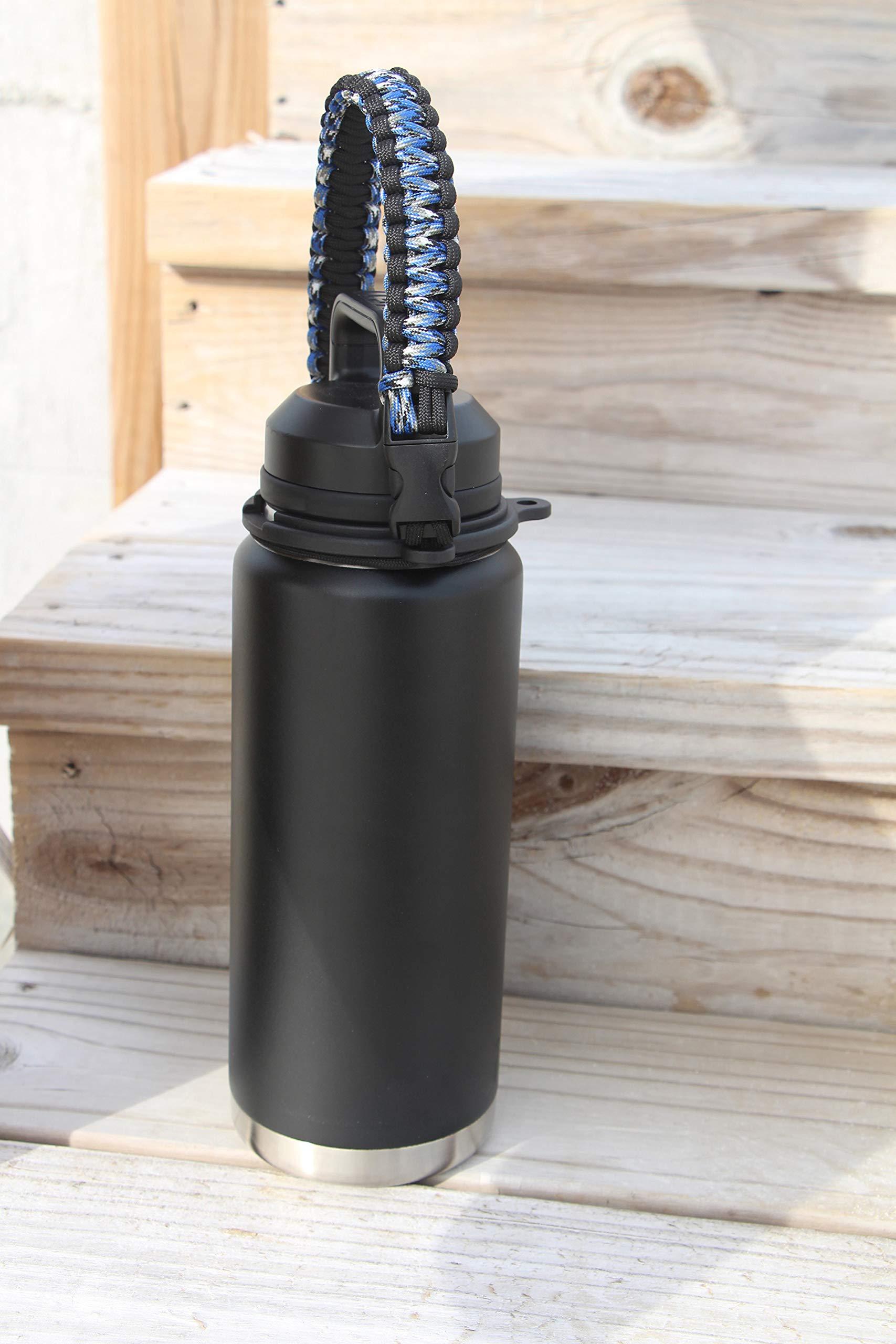One MissionX One MissionX Paracord Handle Compatible with Yeti Rambler 36oz 26oz 18oz 12oz 46oz Water Bottles, Durable Carrier Strap - Holder(Blue Camo)
