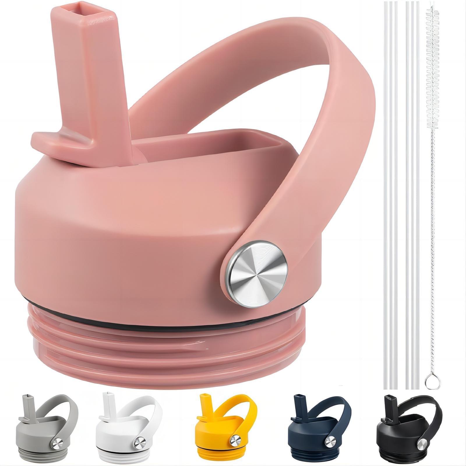 FLORAPELL Straw lid for Yeti Rambler 18 26 36 64 oz, Lid with Straws and Flexible Handle, Replacement Cap for Yeti 18oz 26oz 36oz 64oz Rambler Water Bottle Straw Cap, Sandstone Pink