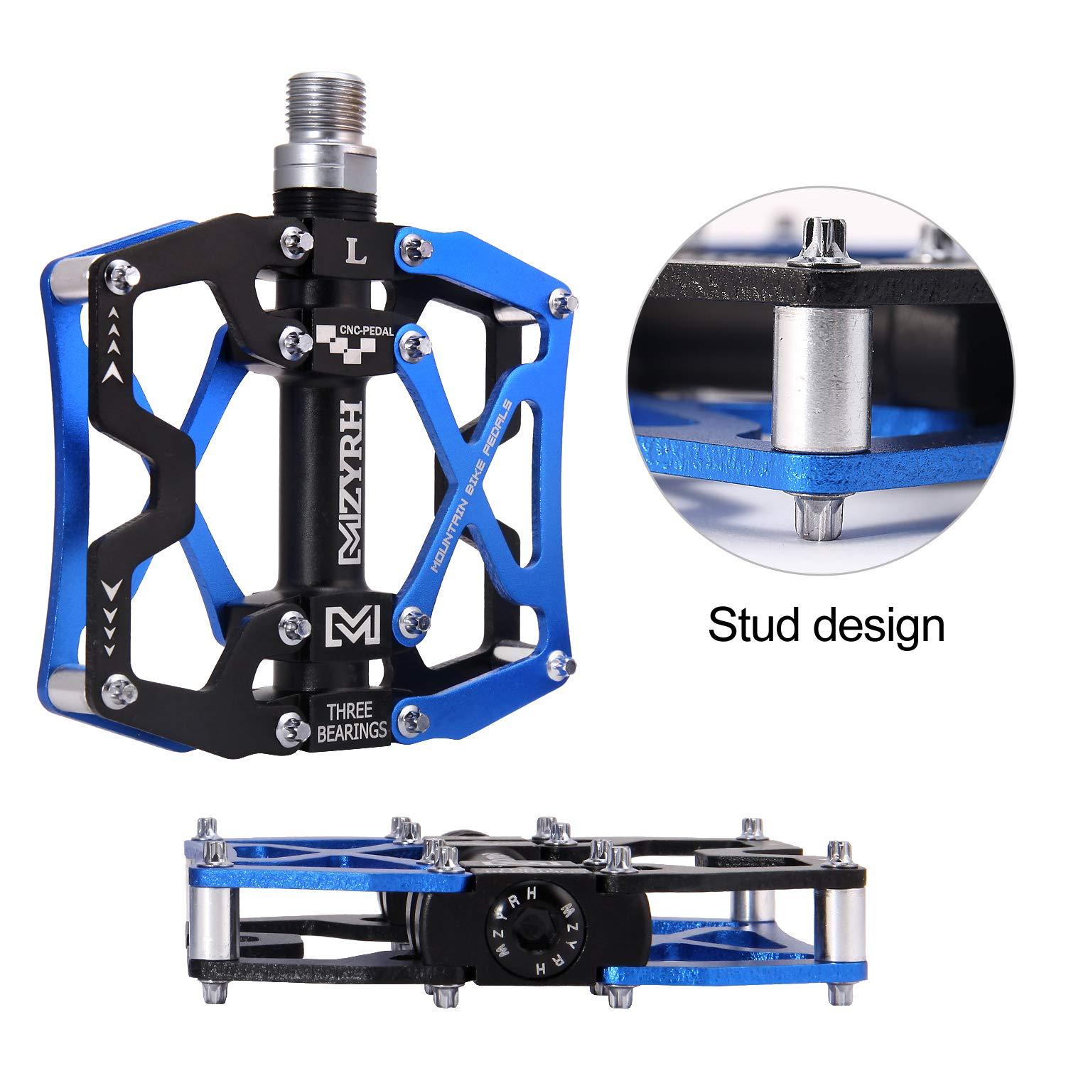 MZYRH MZYRH Mountain Bike Pedals, Ultra Strong Colorful CNC Machined 9/16" Cycling Sealed 3 Bearing Pedals (Blue Black Black)