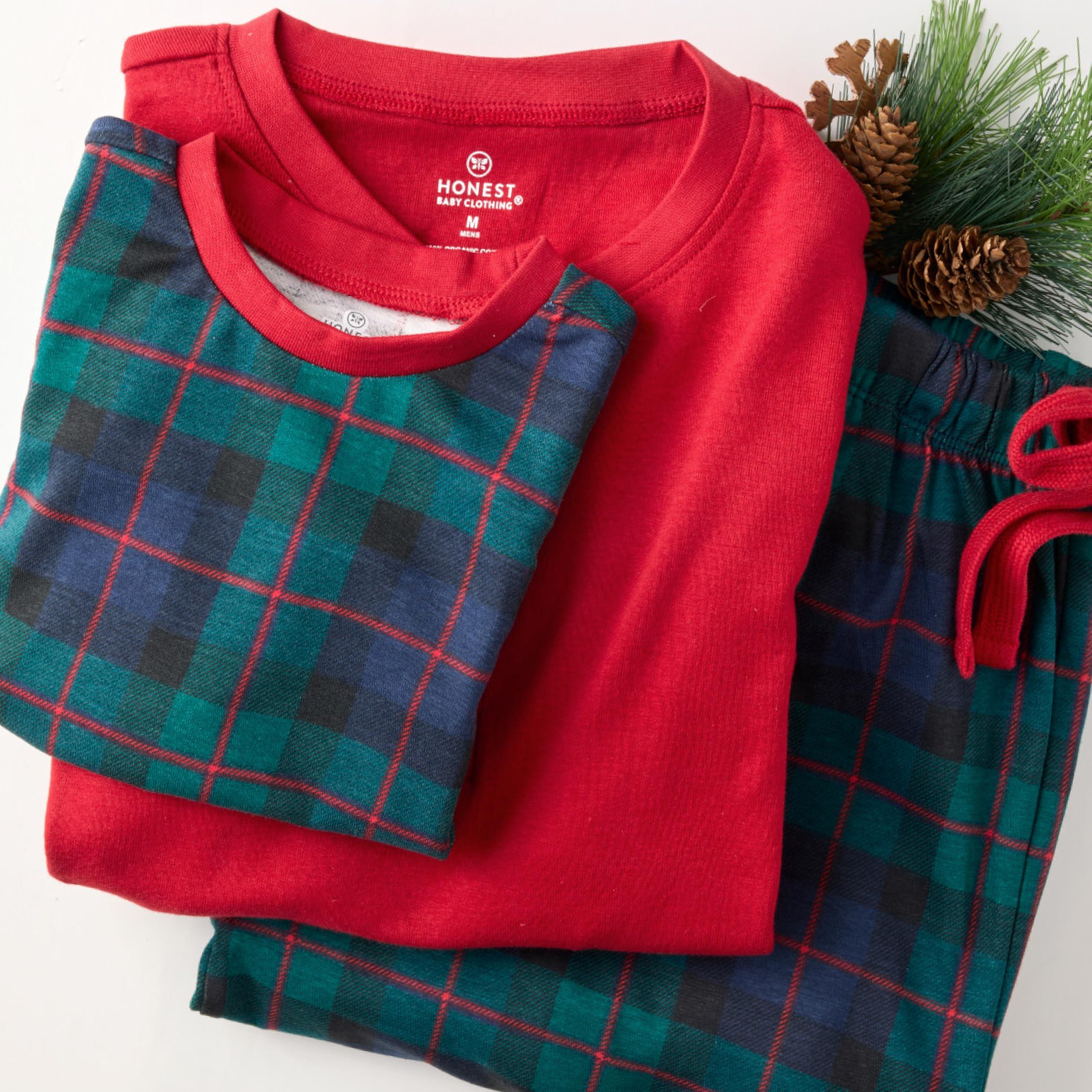 HonestBaby HonestBaby 1-Piece Family Matching Holiday Pajamas Organic Cotton for Men, Women, Kids, Toddlers, Baby Boys, Girls, Unisex Pets, Black Watch, 18 Months