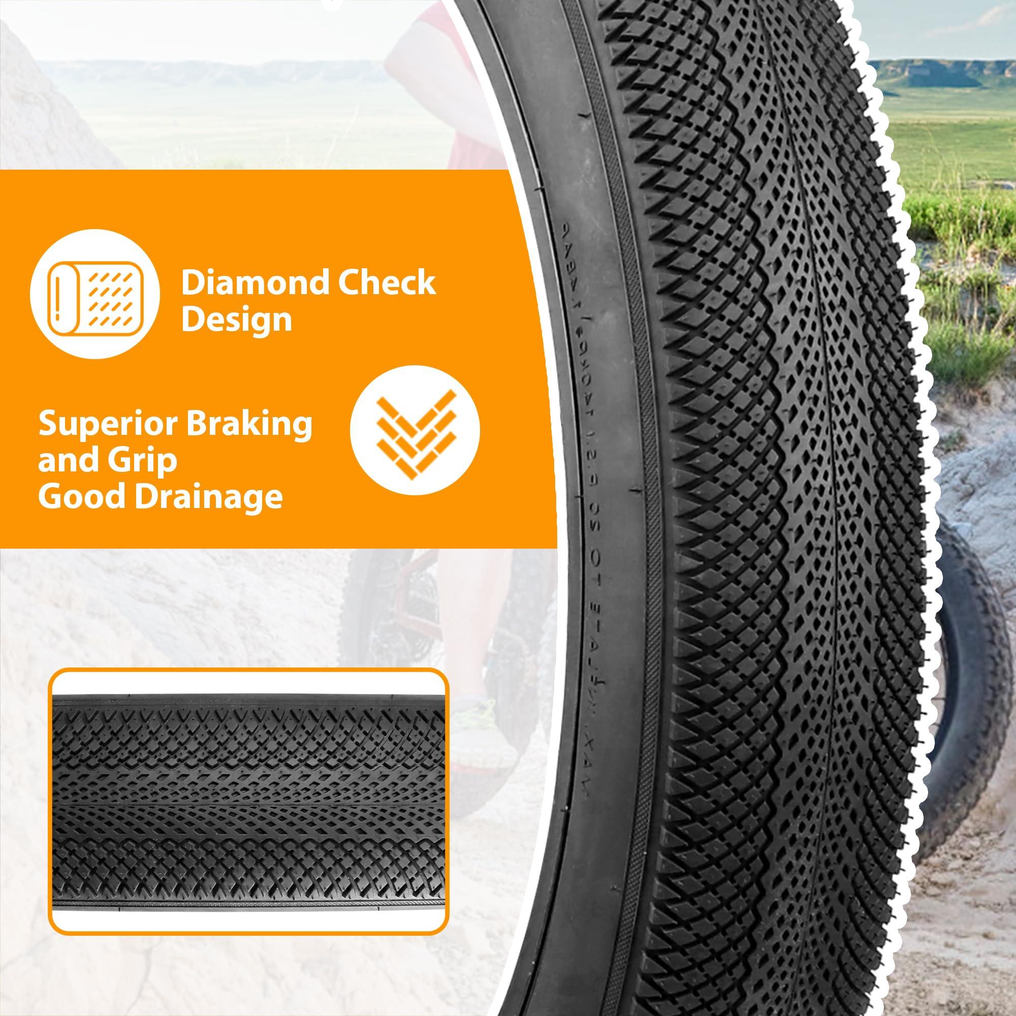 MEGHNA MEGHNA Bike Tire 20/24/26 x 4.0 Mountain Bike Fat Tire with Tubes Groove Tread Foldable Tire 24 inch Replacement for Snow Bike Fat Bike Electric Bike (Black - 1 Tire, 24 x 4.0 inch)