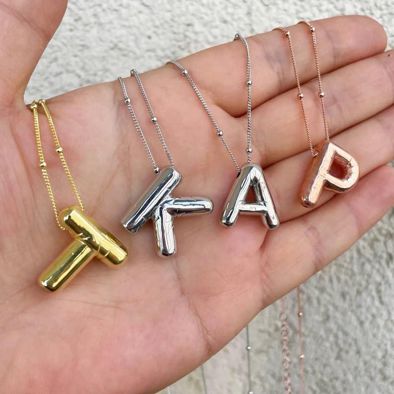 DIOWUS DIOWUS Bubble Letter Necklace For Women,Dainty Balloon Initial Necklaces 18k Gold Plated Chain Pendant Alphabet Necklaces For Girlfriend Charm Simple Gift Jewelry (silver-S)