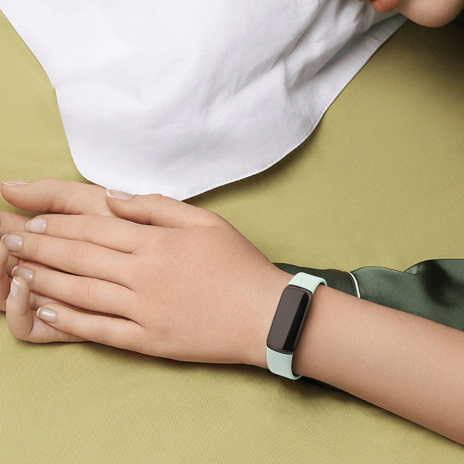 AK 4 PACK Sport Bands Compatible with Fitbit Luxe Bands for Women Men, Soft Silicone Replacement Sport Straps Wristbands for Fitbit Luxe Fitness and Wellness Tracker (Senior Blue/Light Cyan/Light