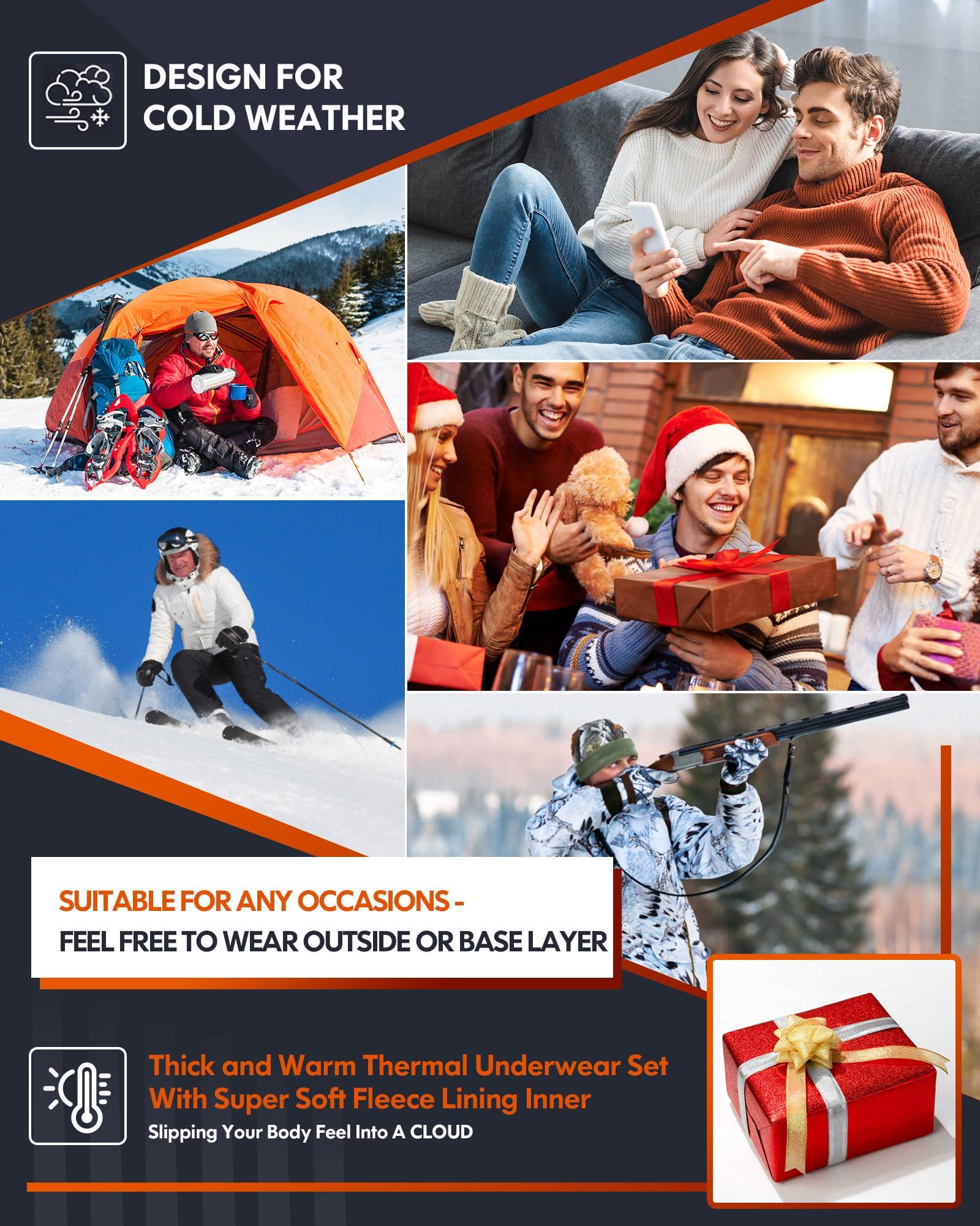 CL convallaria Thermal Underwear Set Winter Hunting Gear Sport Long Johns Base Layer Bottom Top Midweight Navy Blue M