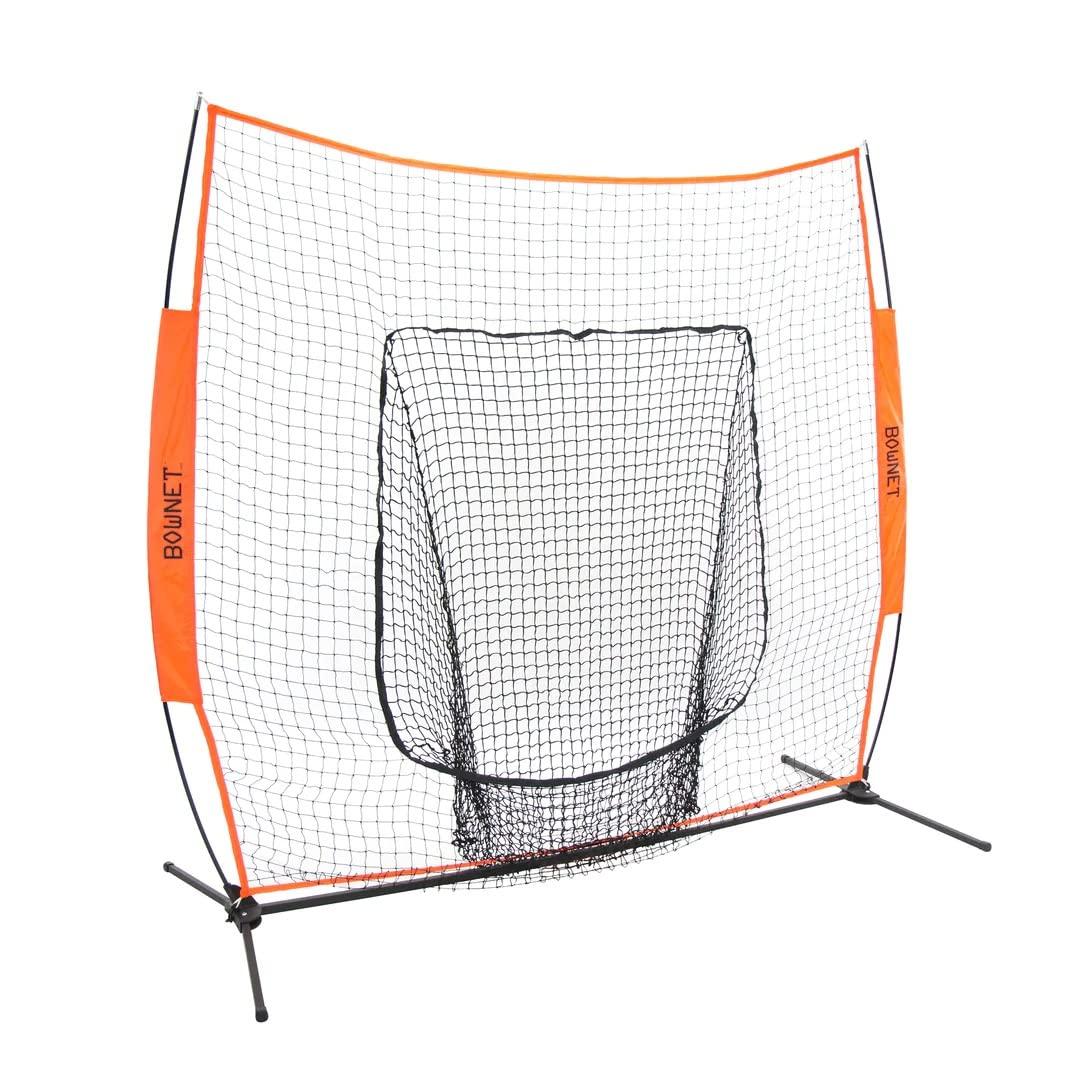 Bownet Bownet Sports Big Mouth Hit Kit, (7x7) Baseball Softball Practice Set - BigMouth Hitting Pitching Net, Utilitee Hitting Stand Tee, Ball Caddie - Total Package Portable Sports Practice, Black, Orange