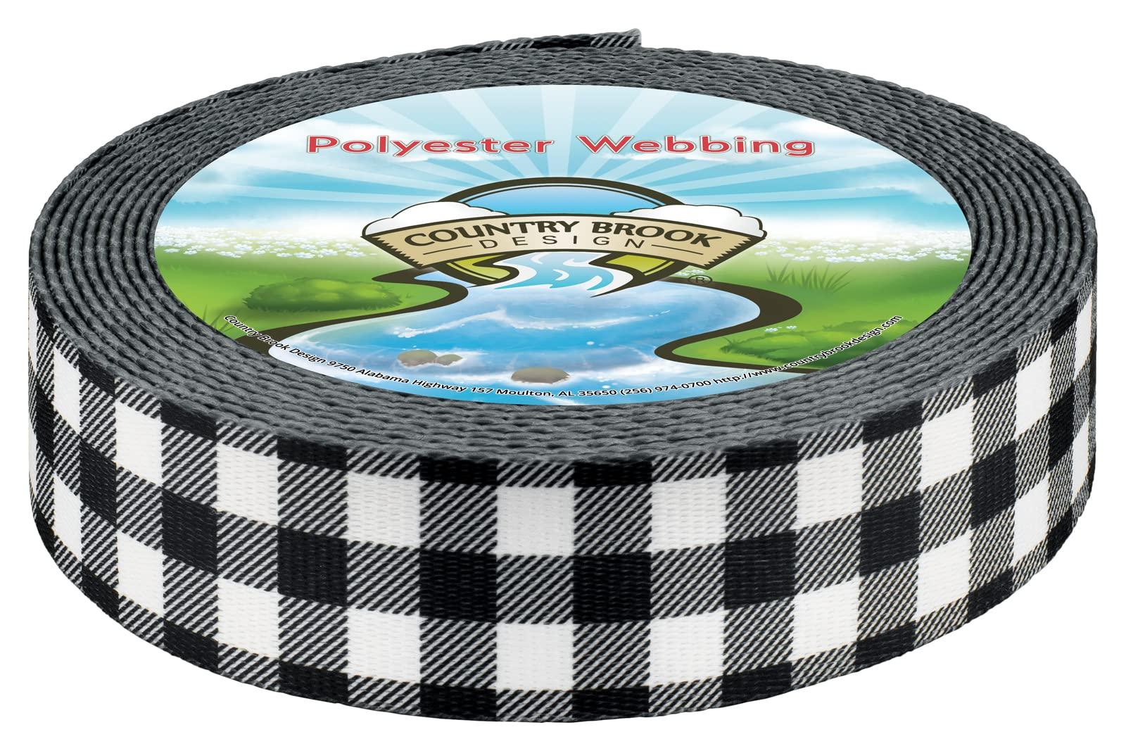 Country Brook Design Country Brook Design - Black & White Buffalo Plaid Polyester Webbing (1 Inch, 20 Yards)