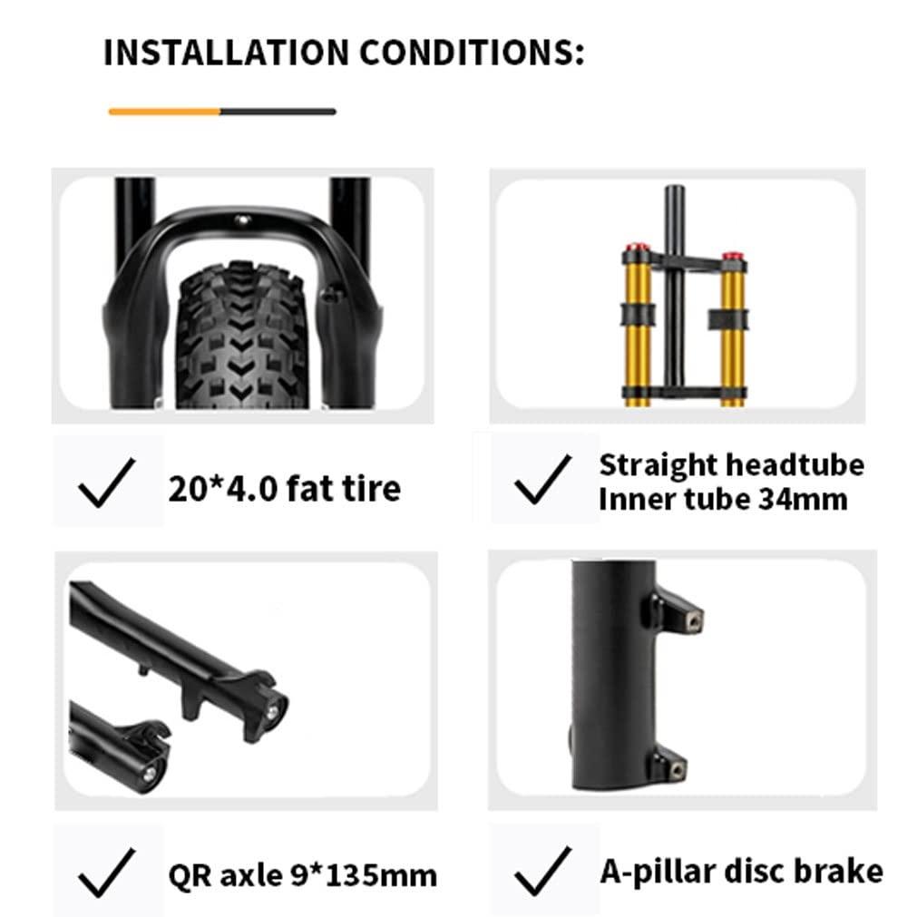 QHIYRZE QHIYRZE Fat Bike Fork 20 Inch Bike Suspension Fork Travel 110mm Air Fork 28.6mm Straight Double Shoulder Front Fork Rebound Adjustable for 4.0\" Tire Snow Beach E-Bike