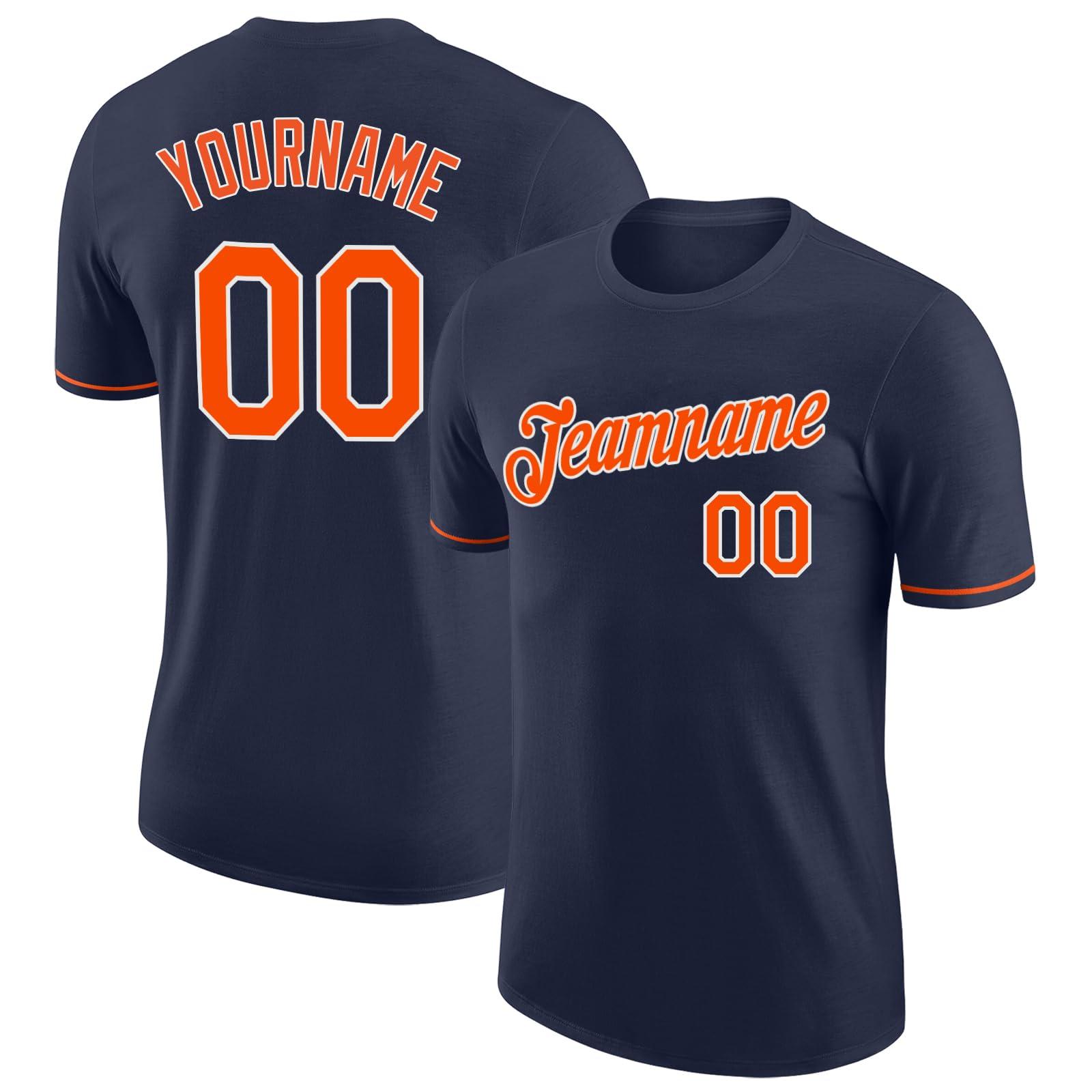 LTOCMKIY Custom Men Navy Orange White Baseball Jerseys Crew Neck Personalized Women Youth Baseball Hip Hop Shirts Sports Uniform for Men Women Youth