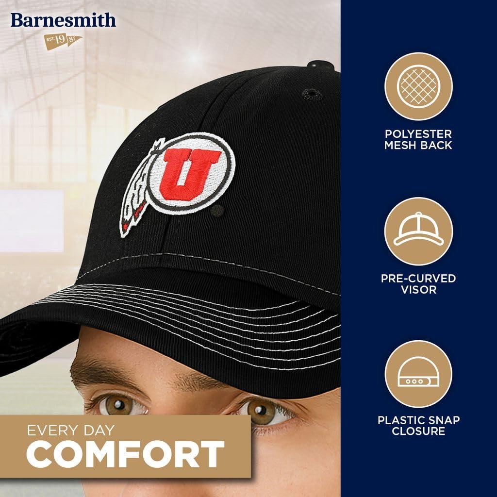 Barnesmith Barnesmith University of Utah Utes Adjustable Trucker Hat Unisex Adult Relaxed Fit, Sideline Logo, Black/White, One Size Fits All