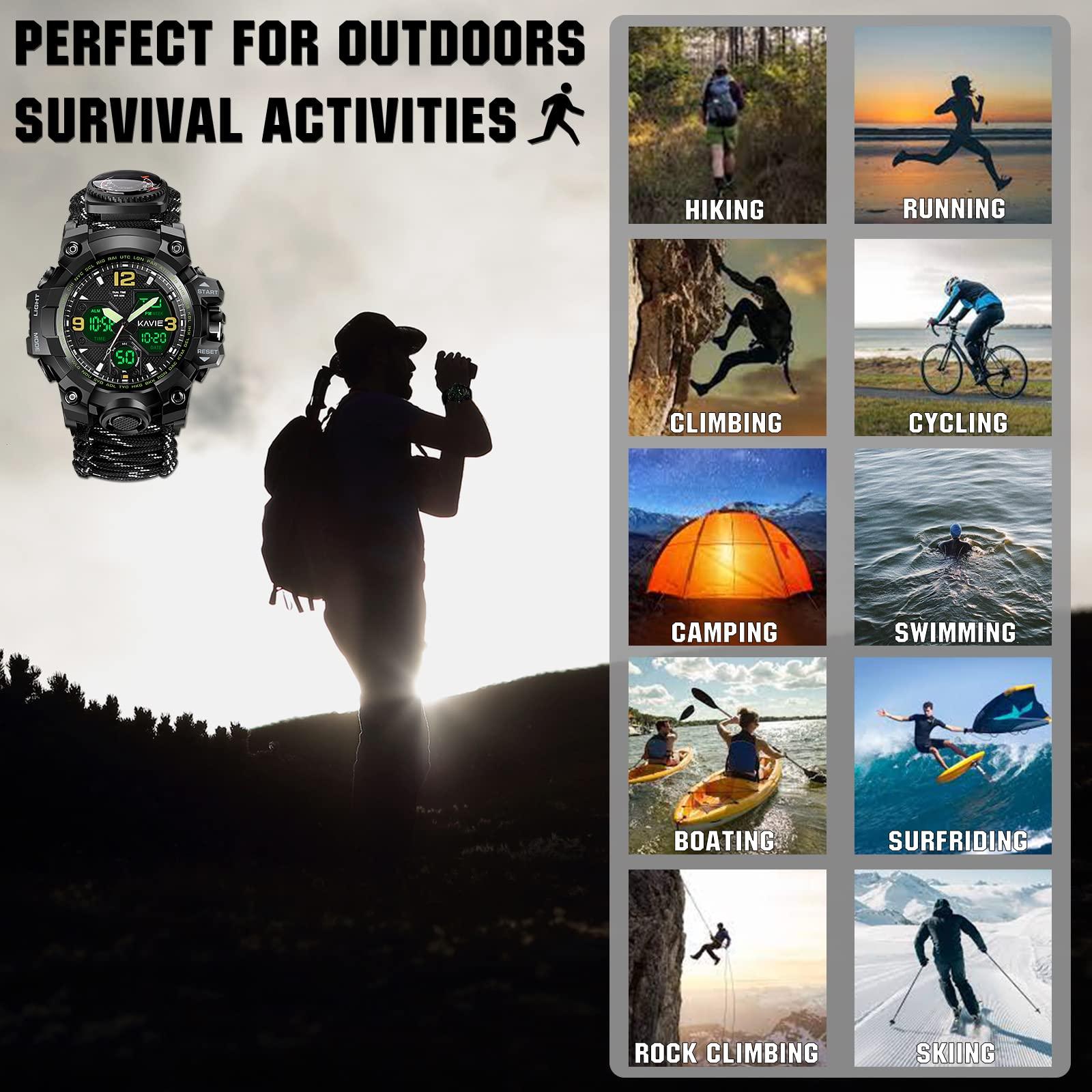 Smilkat Smilkat 23-in-1 Tactical Survival Digital Watch, Men Military Multi-Functional and Adjustable Wristband Outdoor Waterproof Sports Watches with Compass Paracord Black Reflective Band