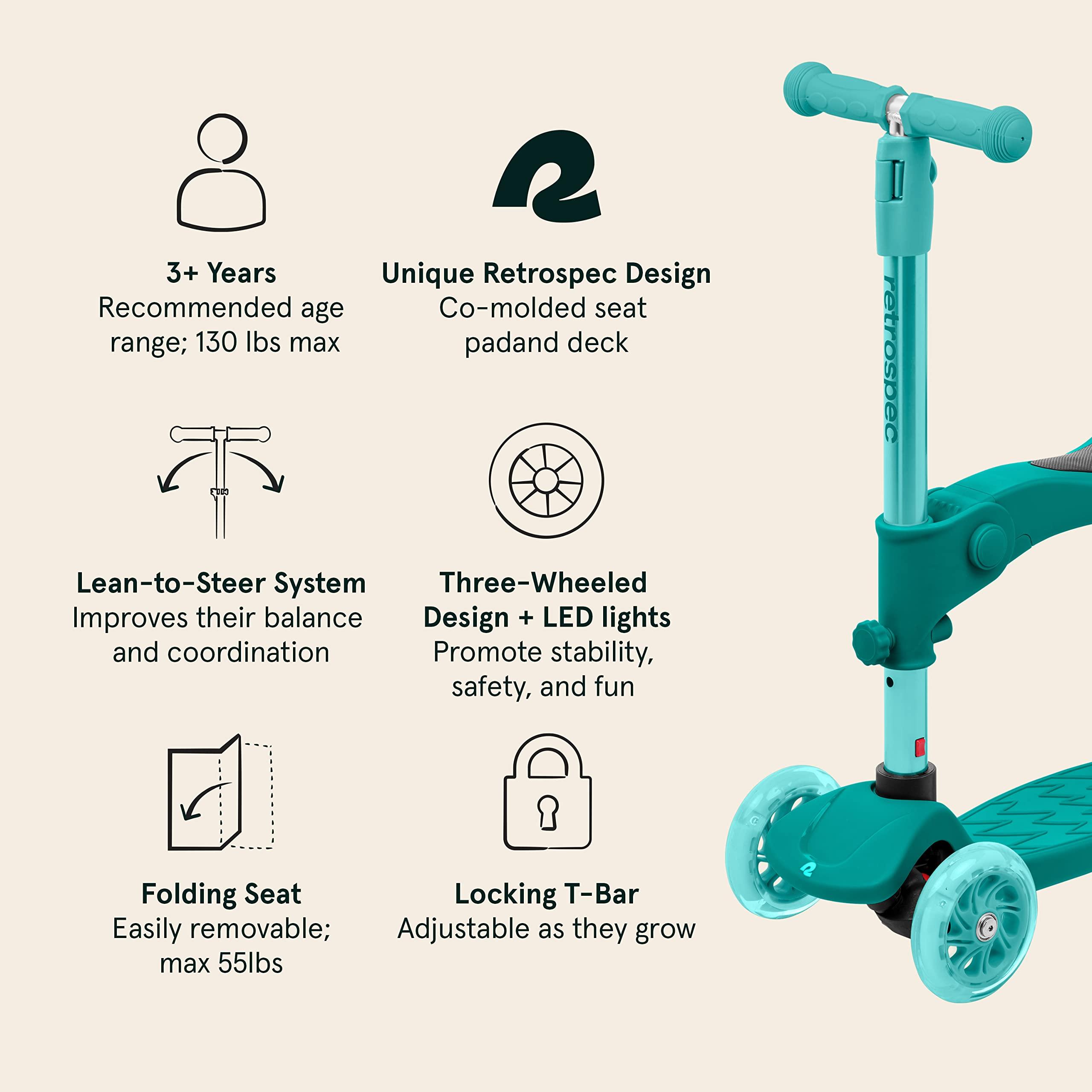 Retrospec Retrospec Chipmunk Plus Kids' Scooter & Cricket Baby Walker Balance Bike - Height Adjustable 3 Wheel Scooters with Foldable Seat and LED Lights - Ages 12-24 Months to 3+ Years