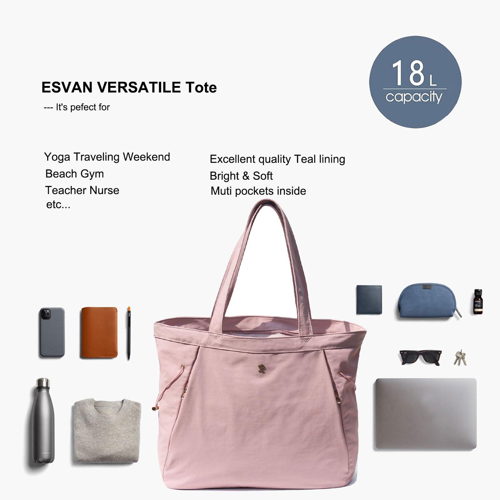 ESVAN ESVAN Tote Bag with Yoga Mat Carrier Pocket for Women Shoulder Bags Drawstring for Office Workout Travel Carryall Pilates Gym and Beach