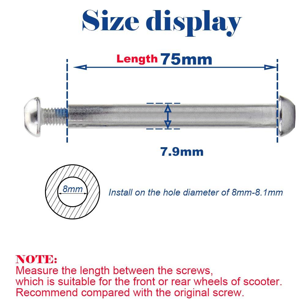 OTFAITP OTFAITP M8 8mm x 28mm-86mm 8.8 Grade Carbon Steel Axle Allen Screw Bolt Set for Front Rear 2 3 4 Wheel Stunt Scooter Dash Teen/Adult Kick Scooter-800+lb Capacity (75mm)