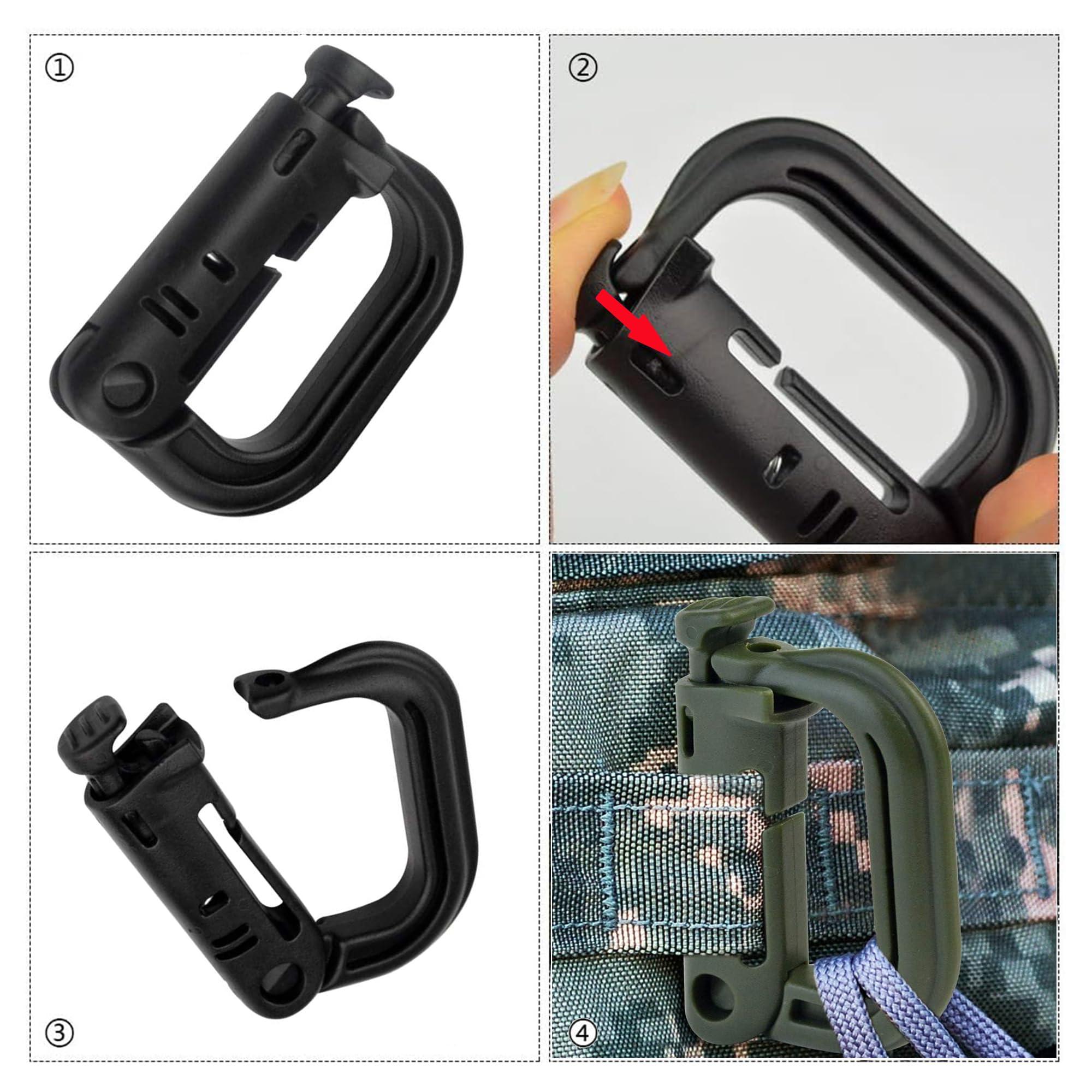 LULUQUEEN 10 Pcs Multipurpose D-Ring Grimlock Locking Hanging Hook Tactical Link Snap Keychain for Molle Webbing