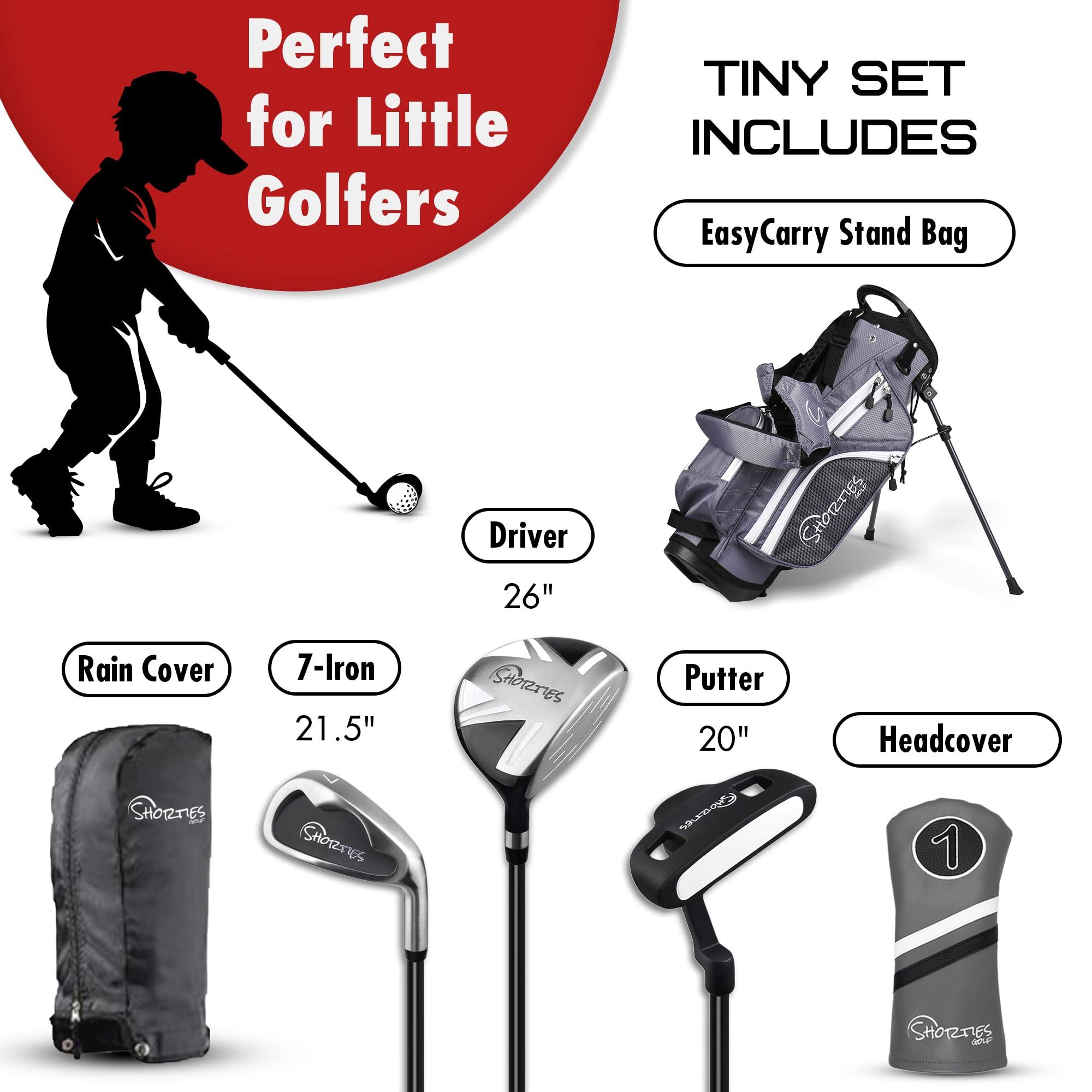 Shorties Golf Shorties Golf - Tiny Kids Golf Club Set | Perfect for Toddler Golfers and Kids 34"-38" Tall | EasyCarry Stand Bag | Driver, 7-Iron, Putter, Headcover, and Rain Cover | Graphite Right Orientation