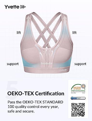 Yvette Yvette Women High Impact Sports Bras Criss Cross Back Sexy Running Bra for Plus Size, Pastel Pink, 4XL(DF)