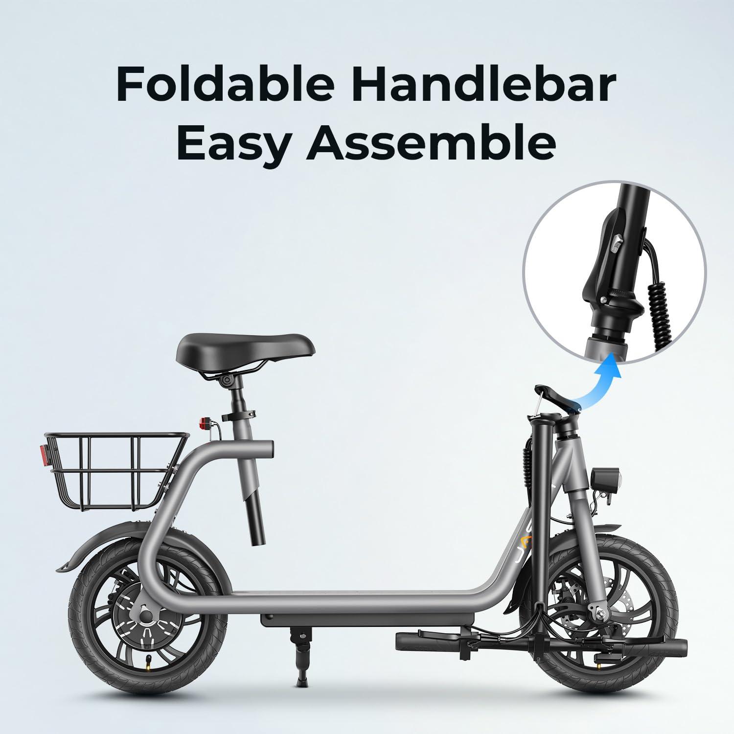 Jasion Jasion Electric Scooter Adults, 650W Peak Motor Electric Scooter with Seat Up to 20MPH, 20 Miles Ranges Foldable E-Scooter for Adults, Sports Scooters for Commuting with Basket(JS3)