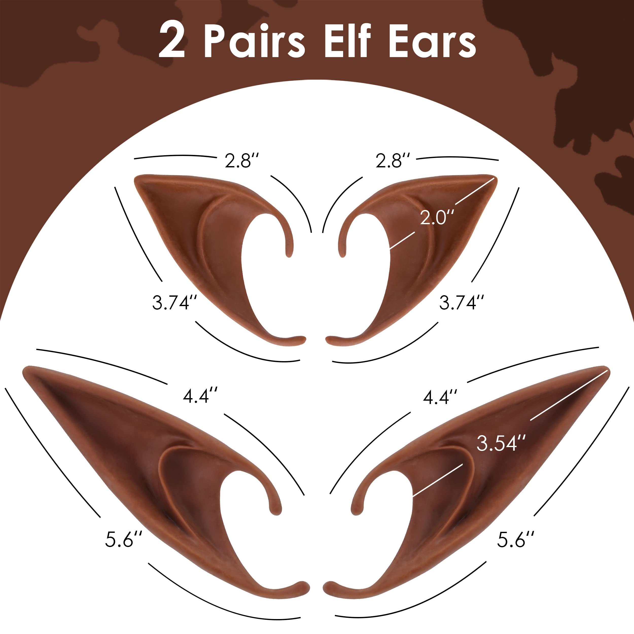 FRESHME FRESHME Renaissance 2 Pairs Brown Pixie Elf Ears - Silicone Short and Long Fairy Ears Set Brown Skin for Women Cosplay Anime Vampire Elven Christmas Halloween Masqerade Costume Accessories