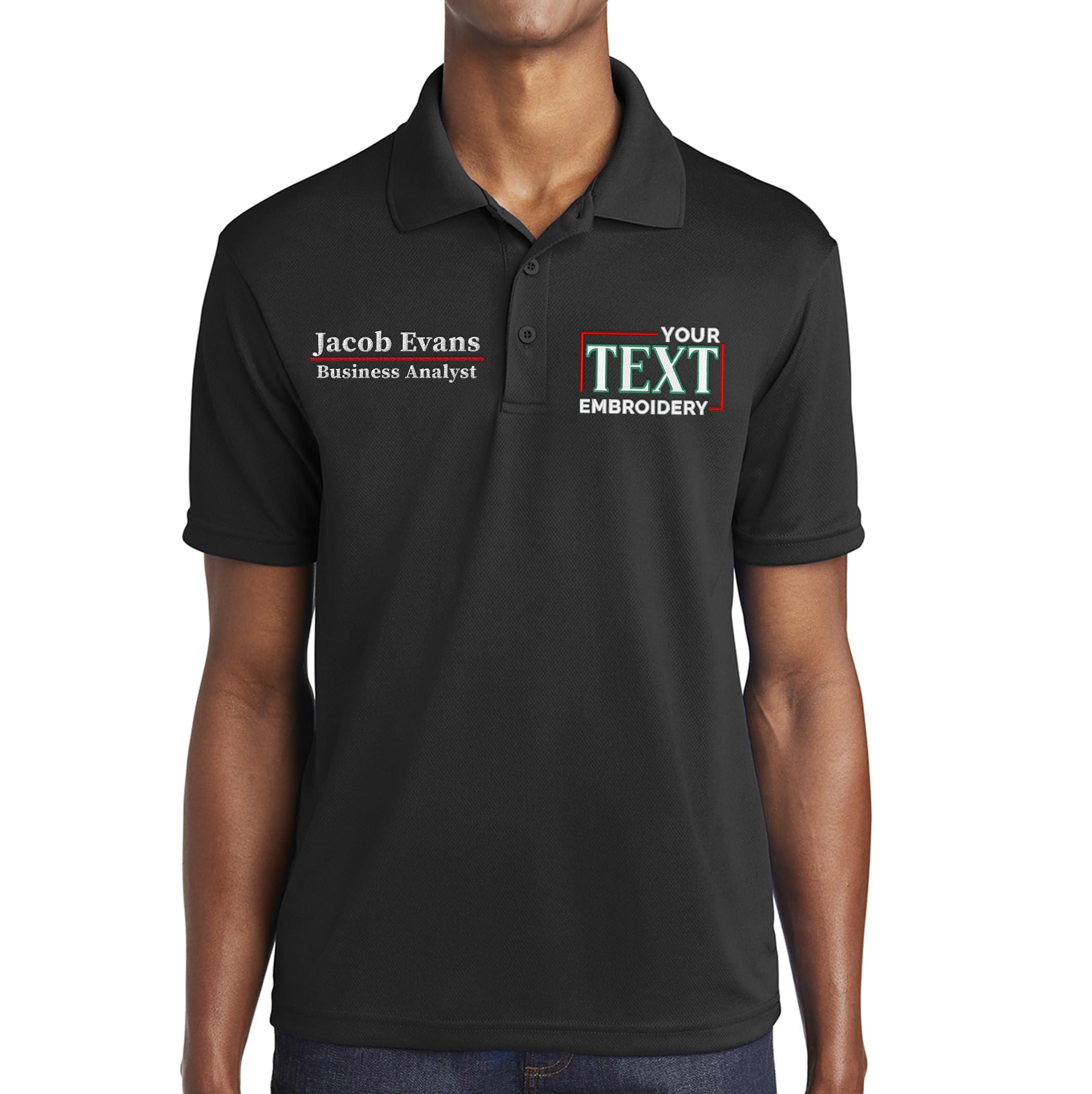 TEEAMORE Custom Polo Shirt for Men Personalized Embroidered Short Sleeve Polo Golf Shirt Add Your Text Name Black