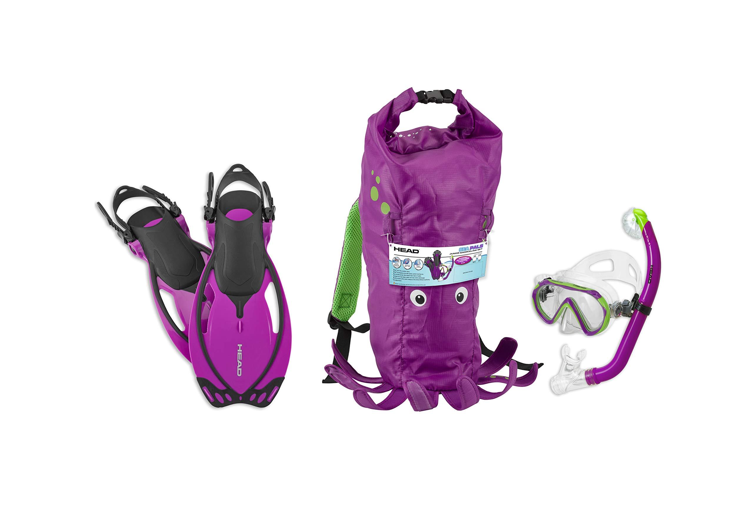 Mares Mares Head Italian Collection Premium Youth Sea Pals Character Kids Mask Fin Snorkel Set Snorkeling Gear - Ultra-Clear Tempered Glass Lens Snorkeling Set , Purple, Large/1-4