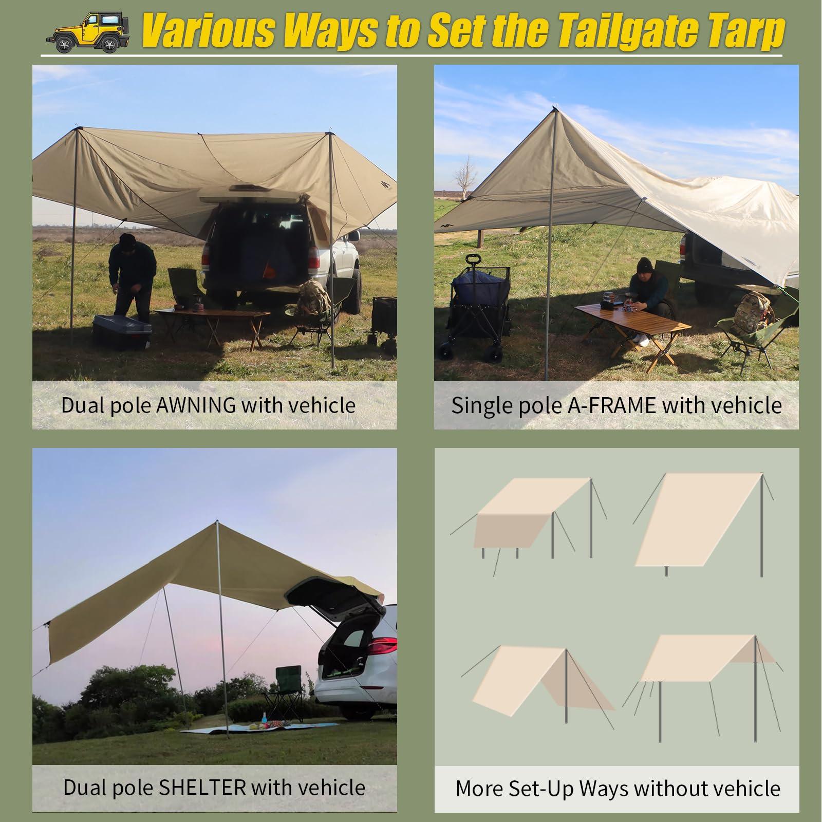 ayamaya AYAMAYA Car Awning Camping Tarp Tailgate - 14 x 16 FT Extra Large Car Tent Tarp with 2 Poles Included, Multifunctional Waterproof Rain Fly Sun Shelter Canopy for SUV Truck Jeep Outdoor Activities