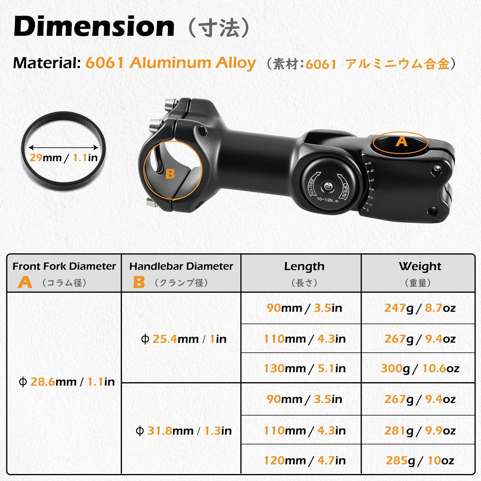 TRIWONDER TRIWONDER Bike Stem 25.4 31.8 Adjustable 60 Degree 90mm 110mm 130mm Bike Handlebar Extender Stem Riser Bicycle Handle Bar Extensions for Mountain Bike, Road Bike, MTB, BMX, Cycling